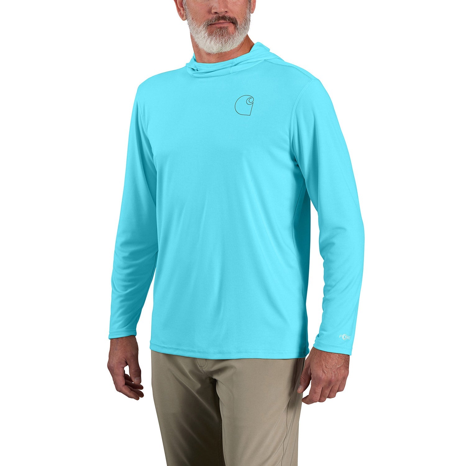 Carhartt Men's Force Sun Defender Hooded Logo Long Sleeve T-Shirt - UPF 50+ Sun Protection, Moisture Wicking Work Shirt for Outdoor Activities, Hiking & Construction