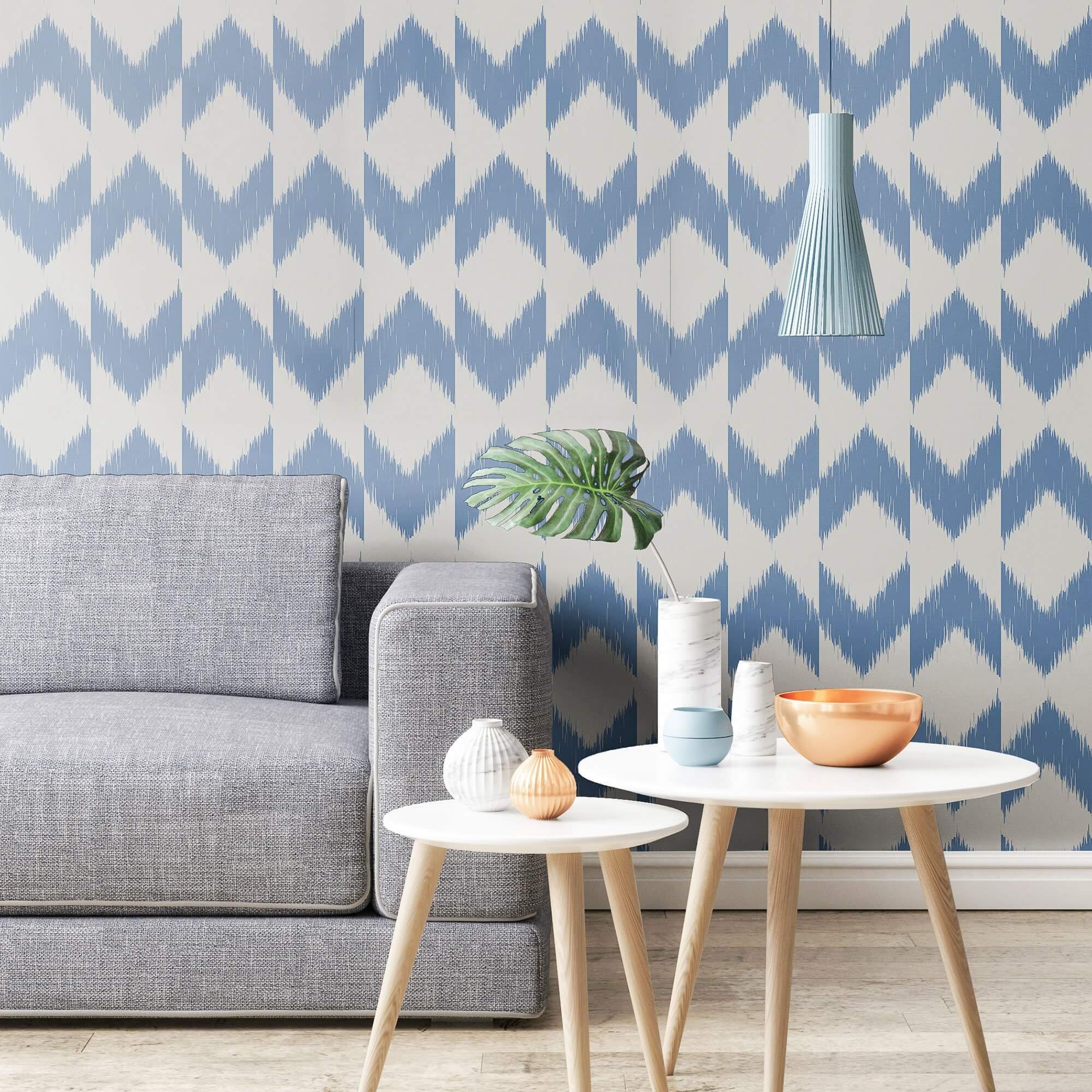 Blue Ikat Geometric Peel and Stick Removable Wallpaper 5475 - Self-Adhesive Wall Decor for Bedroom, Living Room & Nursery - Easy to Install & Remove