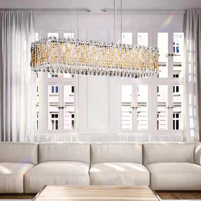 Extra Large Luxury Rectangle Crystal Pendant Chandelier - Modern Elegant Ceiling Light Fixture for Living Room, Dining Room & Kitchen Island | Perfect for Home Decor, Wedding Venues & Restaurant Lighting