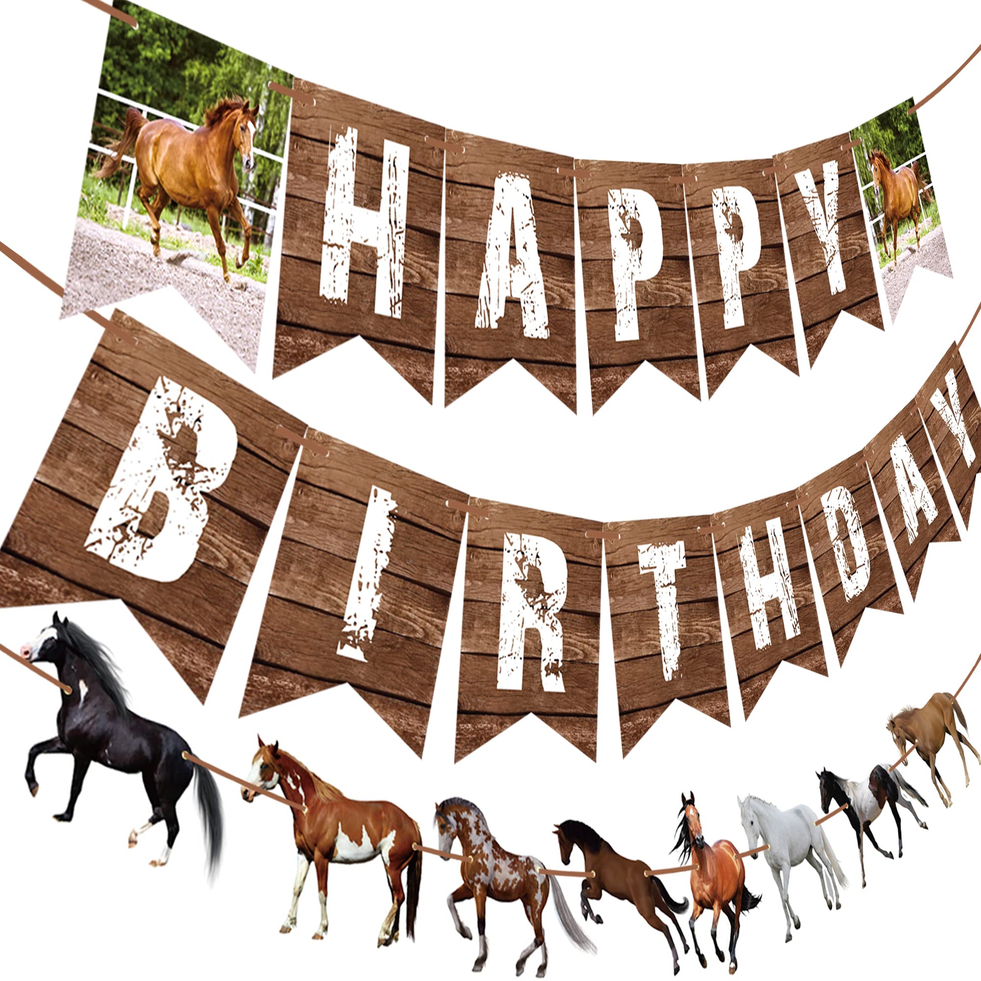 Horse Birthday Party Decorations - Happy Birthday Banner & Garland for Horse Theme Party Supplies | Perfect for Kids' Birthday, Barnyard Celebrations, and Equestrian Events