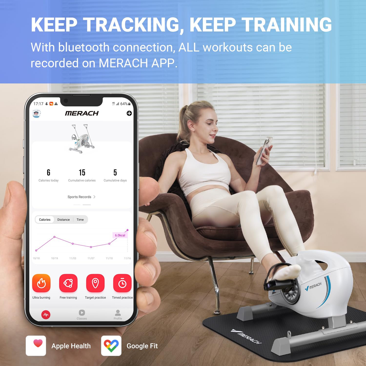 MERACH Under Desk Bike Pedal Exerciser - Quiet Magnetic Mini Exercise Bike for Arm & Leg Recovery, Physical Therapy - Smooth Foot Desk Cycle with 2 Resistance Bands & Non-Slip Mat - Perfect for Office, Home Workouts & Rehabilitation