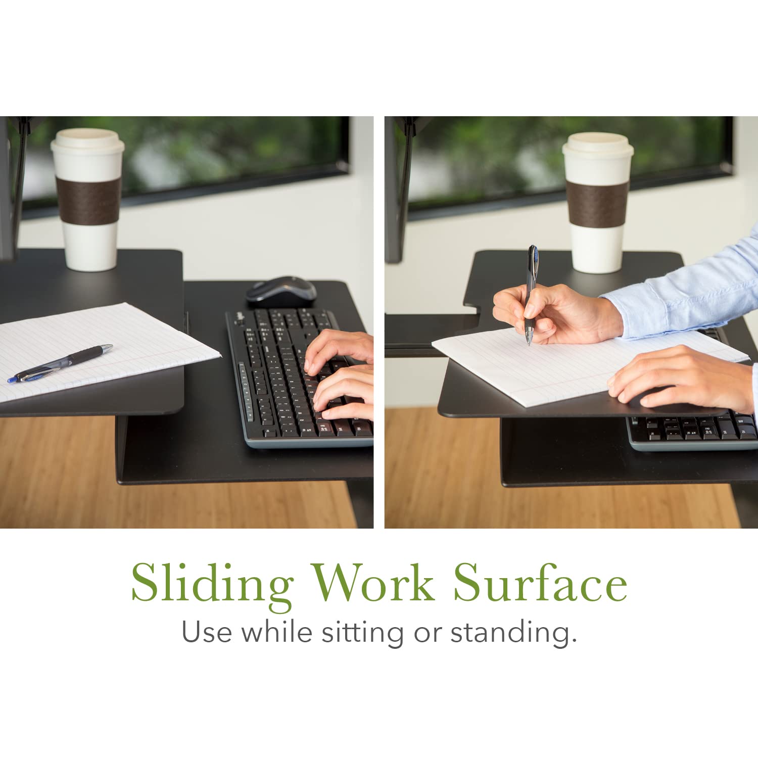 Sit2Stand Plus Adjustable Height Standing Desk Converter for Single Monitor - Black/Black (Large Size) - Perfect for Home Office, Workstation & Ergonomic Workspace Setup