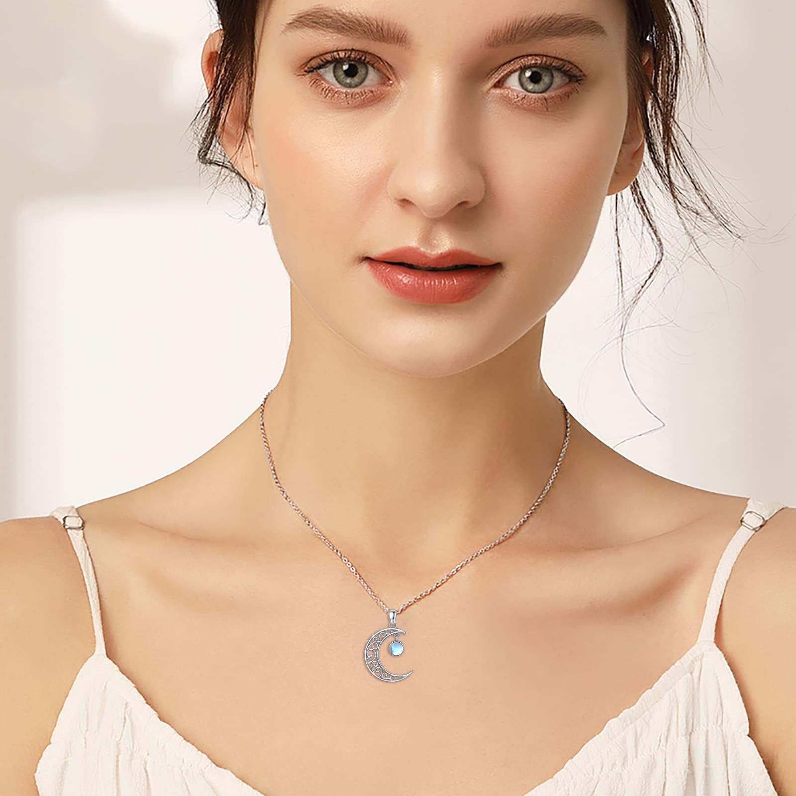925 Sterling Silver Moon Necklace with Moonstone & Amber - Celtic Knot Moon Pendant Jewelry for Women | Birthday, Valentine's Day Gift for Her | Perfect for Boho Style, Spiritual Healing & Everyday Wear