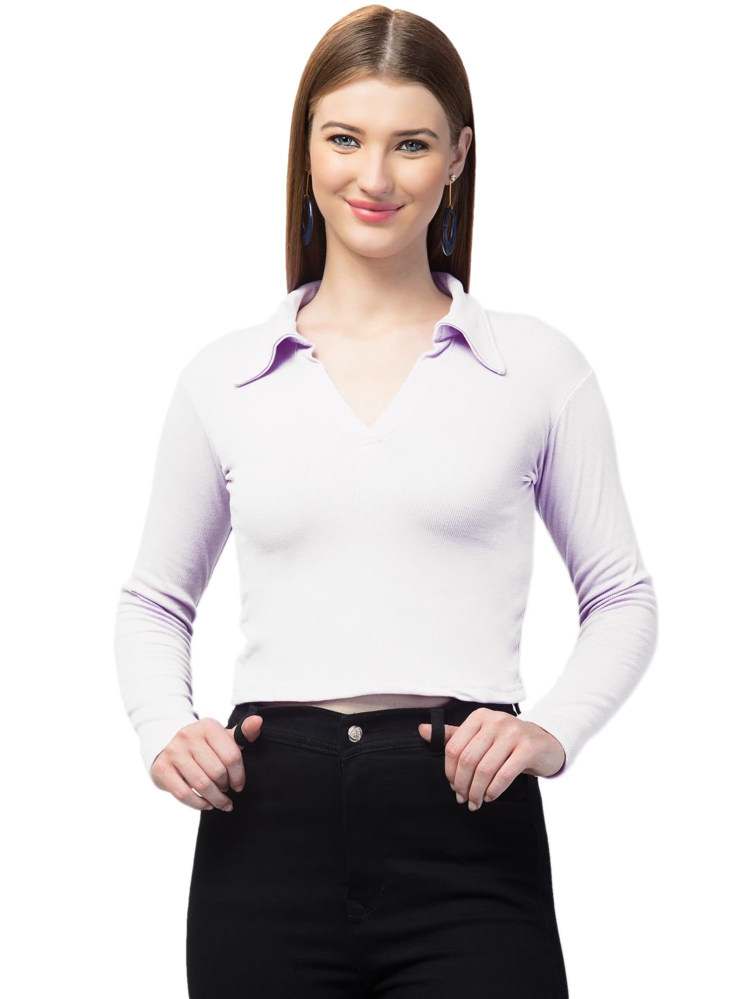 Trendy Women's Ribbed Polo Collar Long Sleeve Tops - Casual & Office Wear - Perfect for Work, Dating & Everyday Fashion