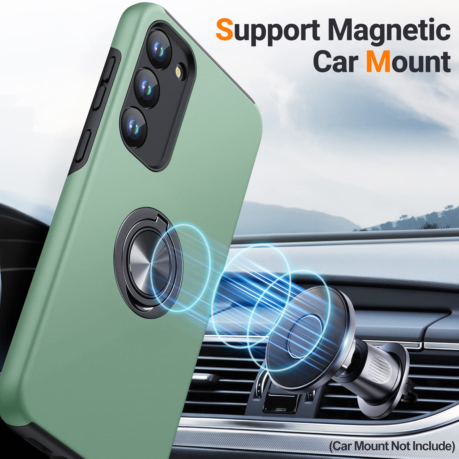 Military Grade Shockproof Samsung Galaxy S23 5G Case with Ring Holder - Light Green Protective Cover for 6.1 Inch S23 | Perfect for Outdoor Activities, Travel & Daily Use