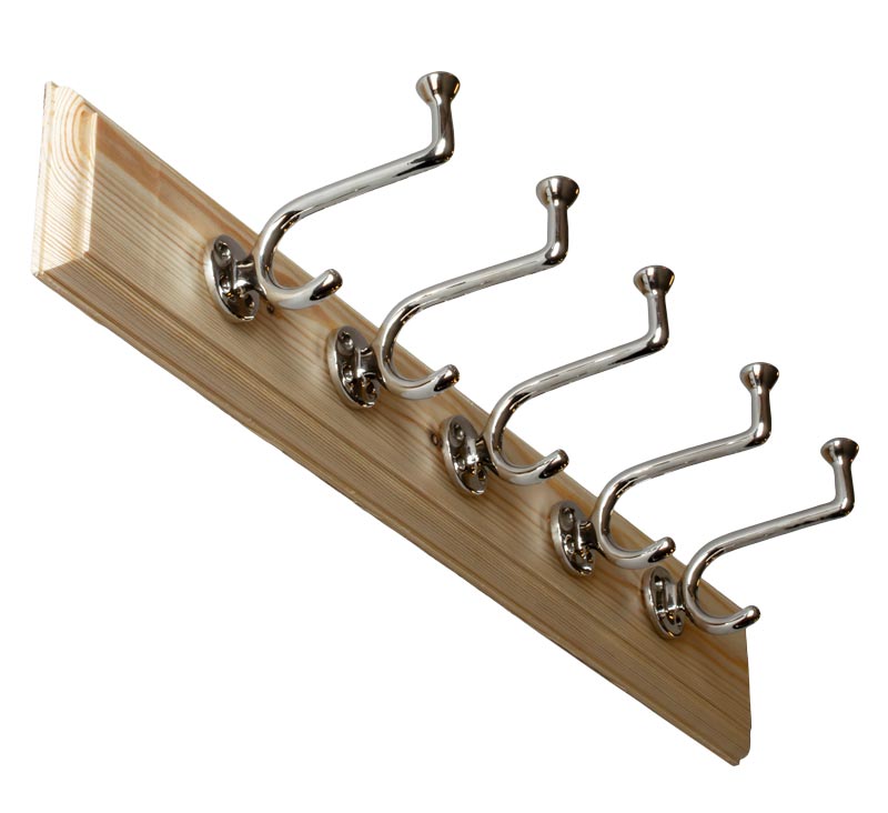 Kroklist 65 cm Wooden Coat Hanger with Hooks - Fehrlins 3255 Nickel Finish for Closet & Wardrobe Organization