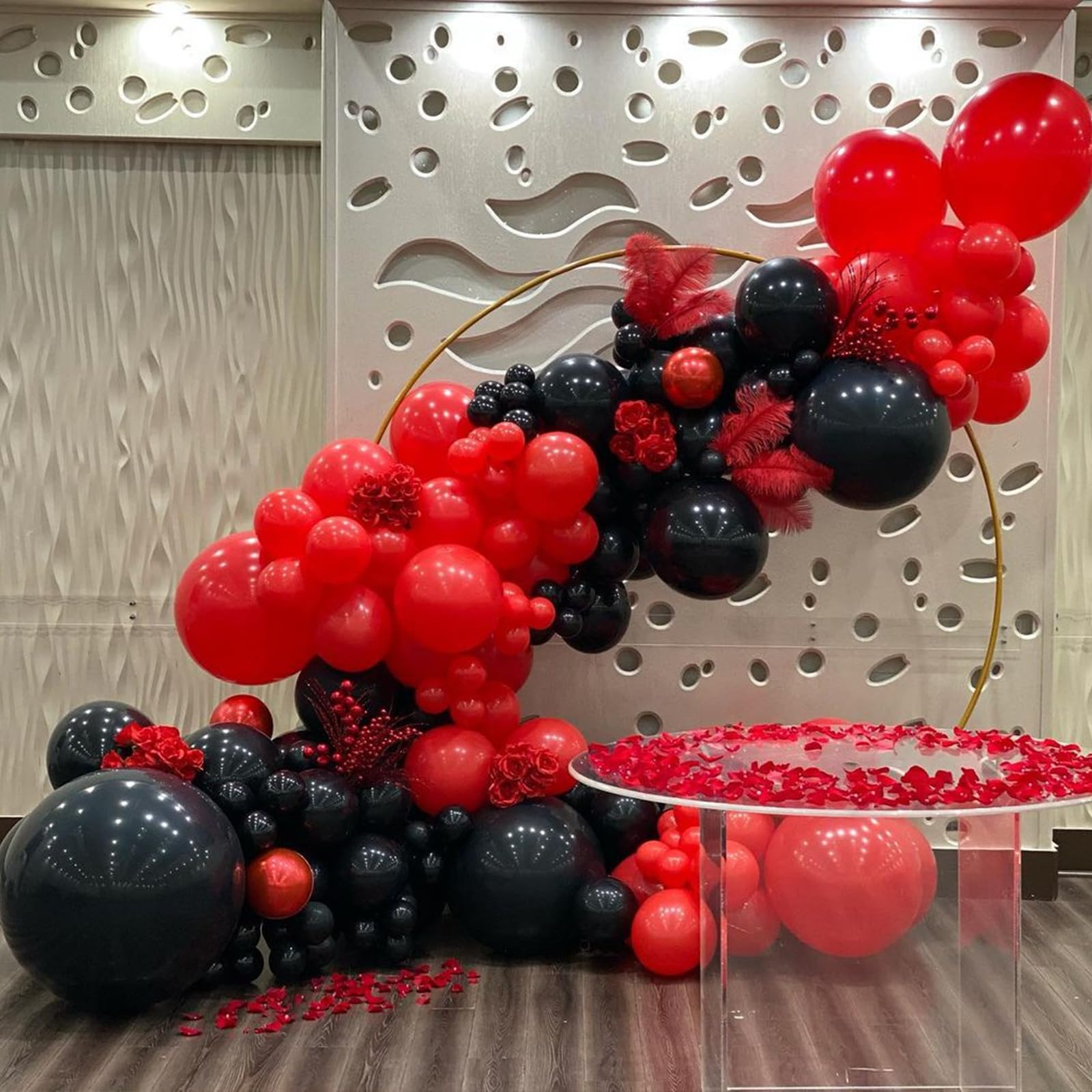 Red and Black Balloons Garland Arch Kit - 134pcs Graduation Birthday Party Decorations with Various Sizes - Perfect for Anniversary, BBQ, Casino Night, New Year Celebrations & Special Events