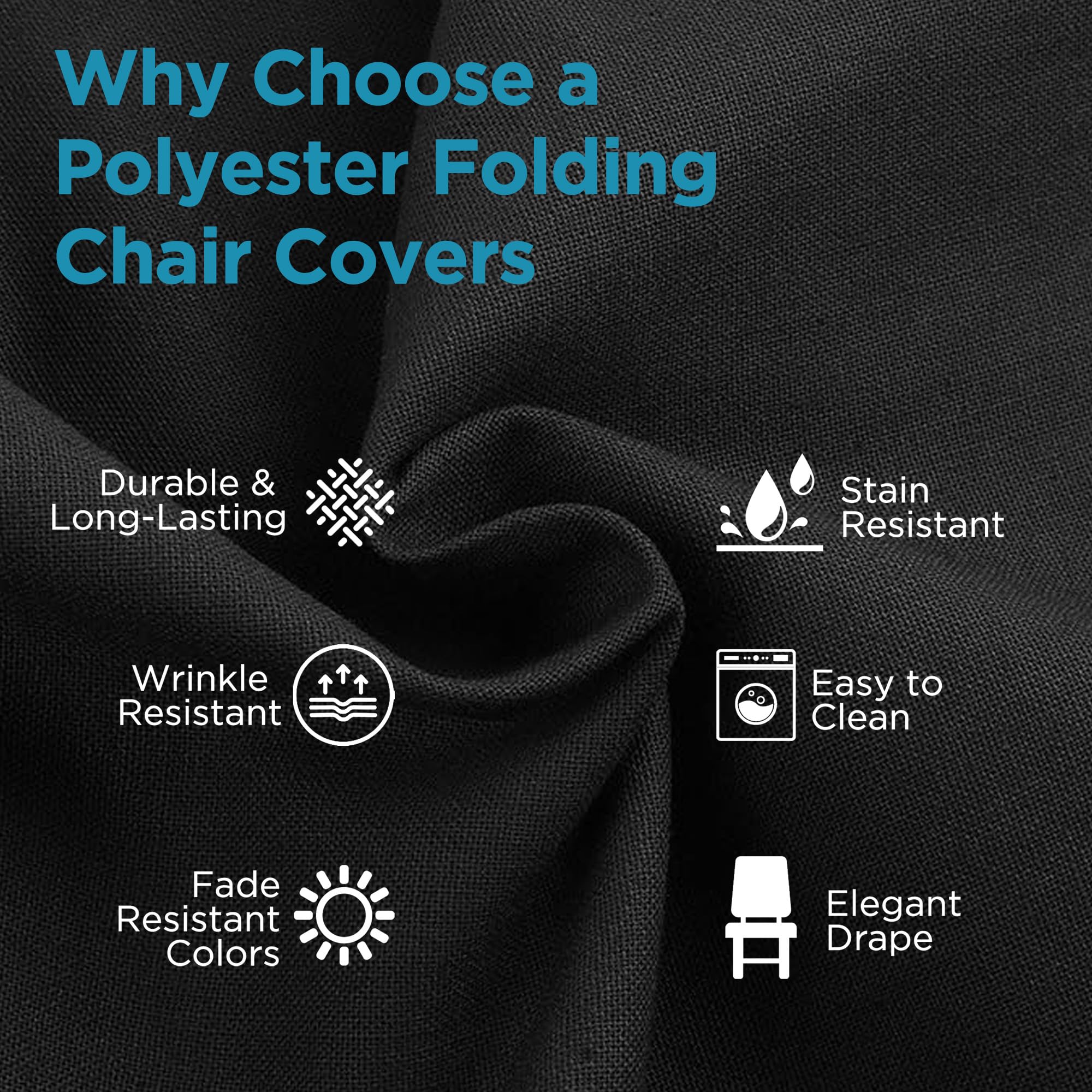 Premium Polyester Banquet Chair Covers - 50 Pack Durable Foldable Slipcovers for Wedding, Party, Reception & Restaurant Decor - Elegant Black - Perfect for Indoor & Outdoor Events, Banquet Halls & Special Occasions