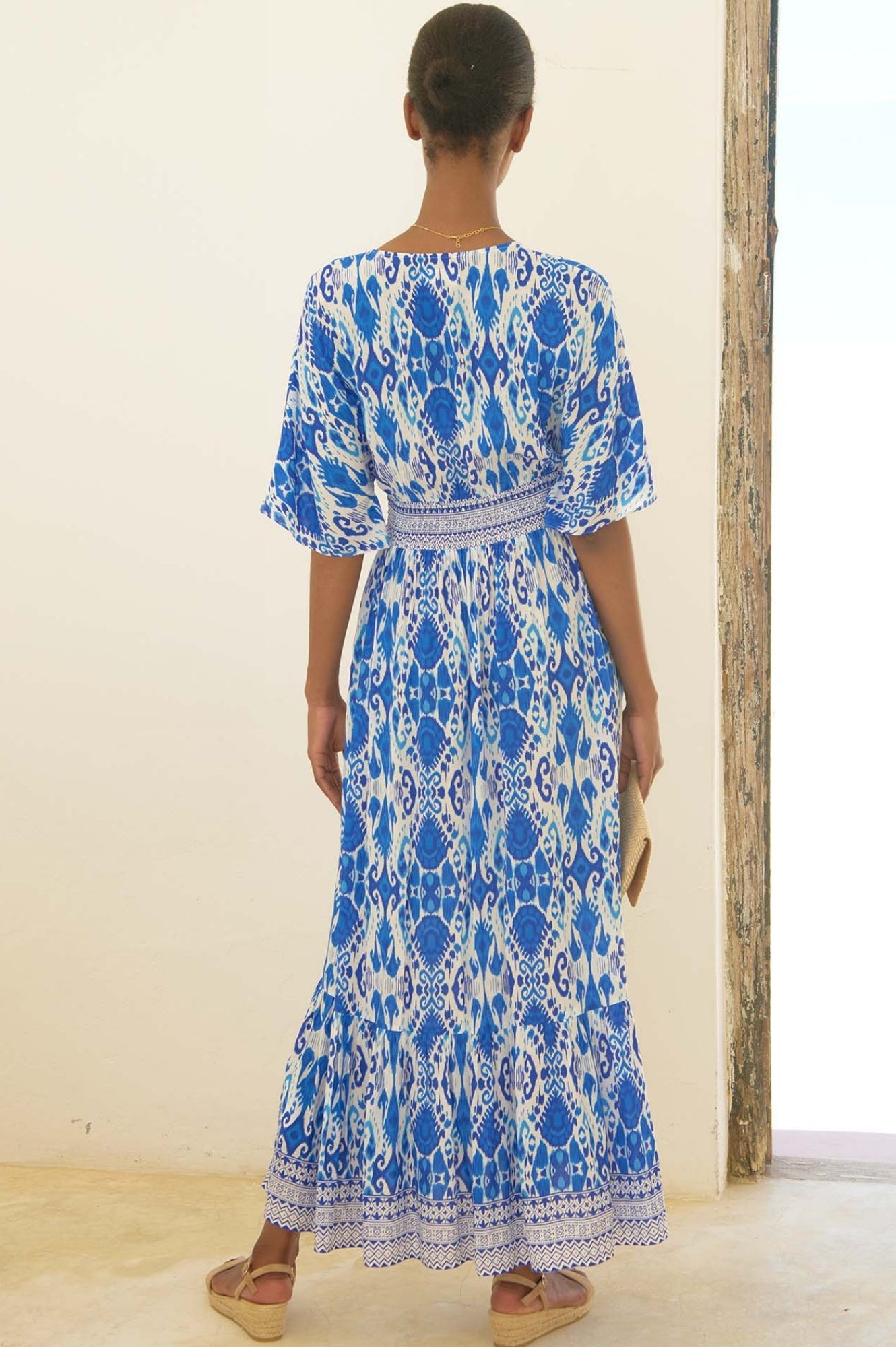 Lena EcoVero™ Sustainable Women's Dress - Blue and White Ikat Print | Perfect for Summer Outfits, Beach Vacations & Casual Wear