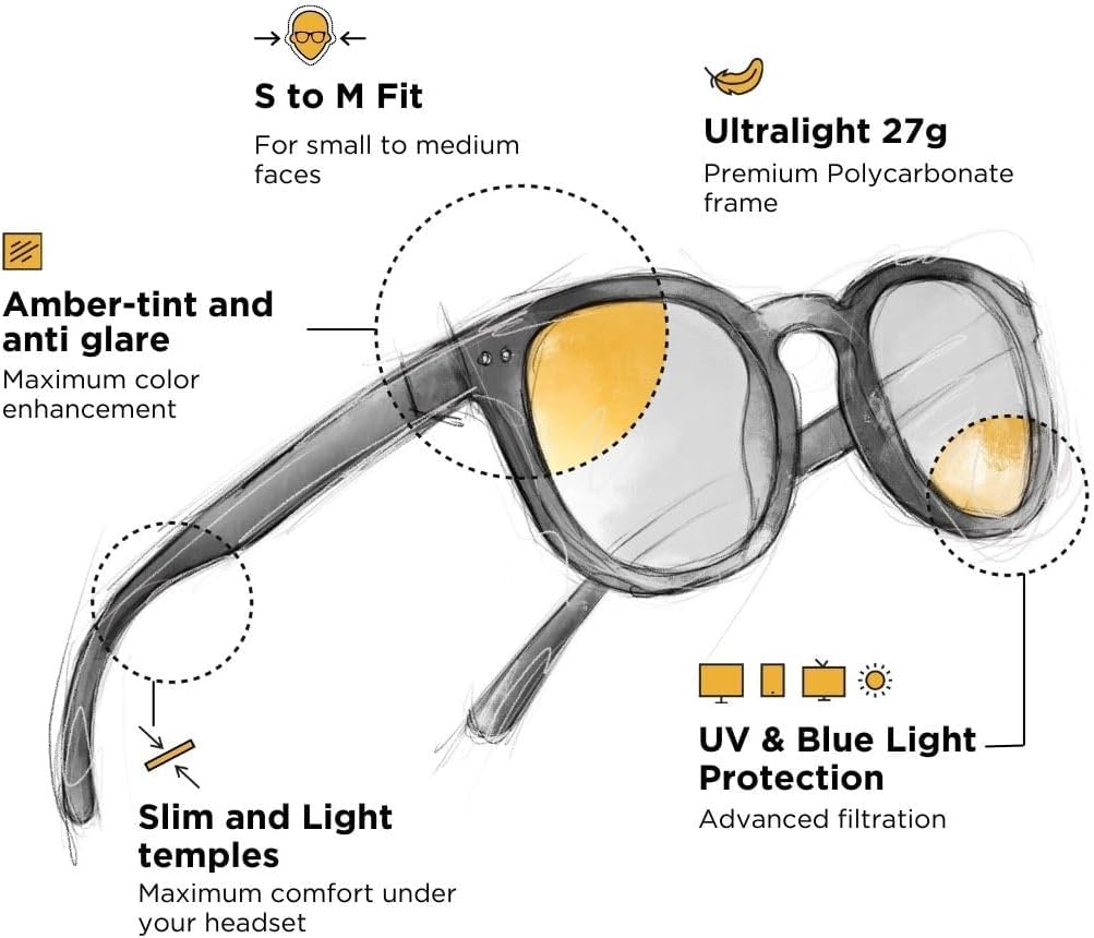 Horus X Round Blue Light Blocking Computer Glasses - Anti-Fatigue Screen Glasses for Small Faces with Urban Amber Lenses | Reduce Eye Strain for Office Work, Gaming & Digital Screen Use
