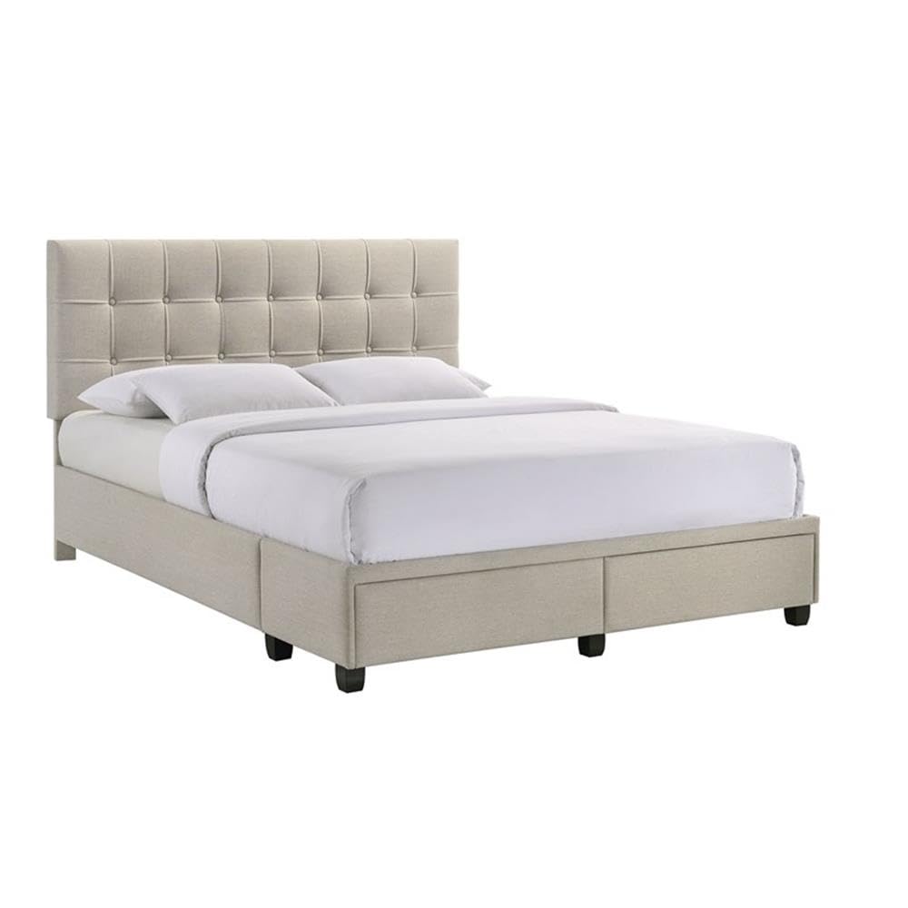 Picket House Furnishings White Pasadena Queen Size Platform Storage Bed with Drawers - Modern Bedroom Furniture for Small Space Organization & Guest Room Setup