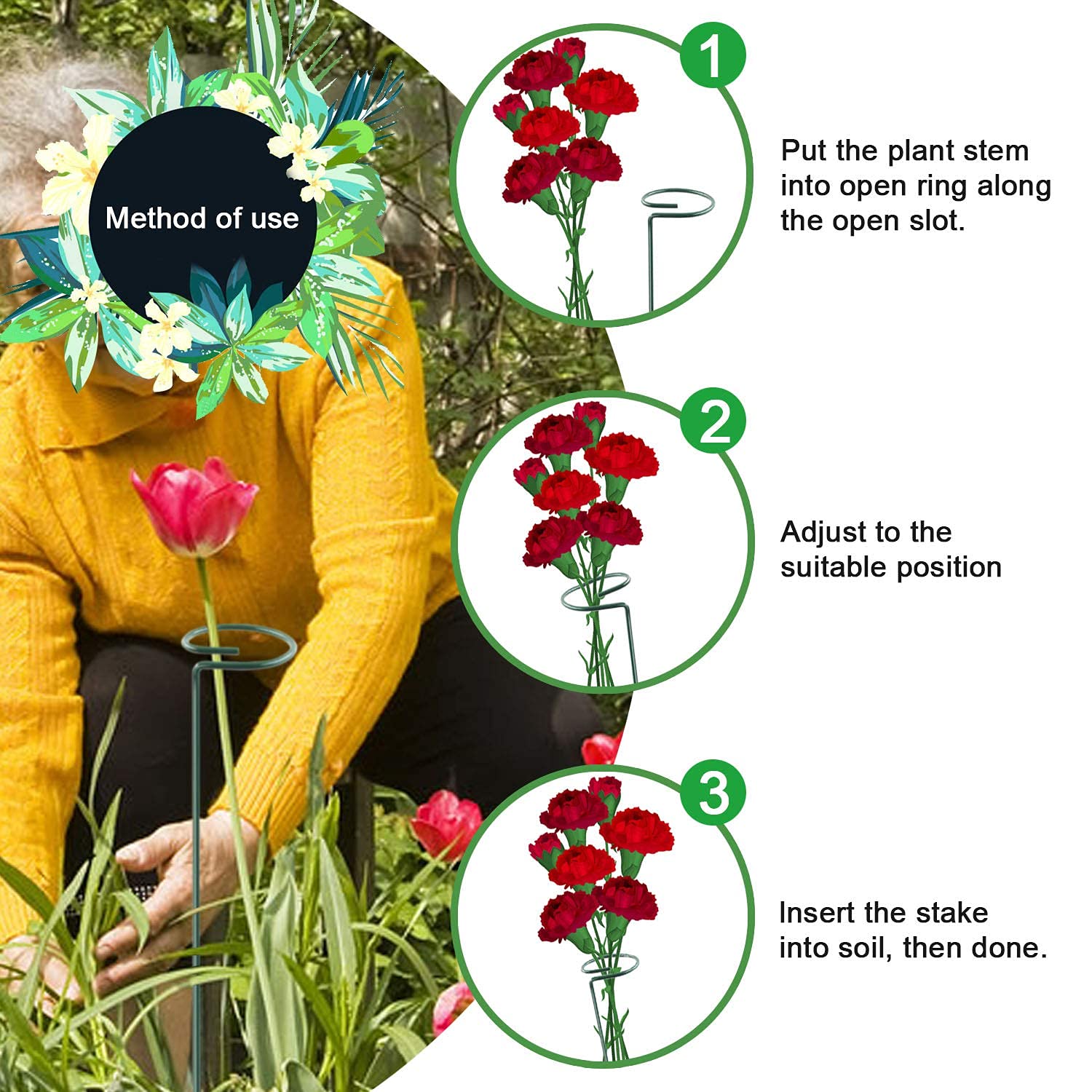 HiGift 5 Pack 17 Inch Garden Stakes - 4mm Thick Plant Support Stakes with 10 Clips for Tomato, Orchid, Lily, Peony & Rose Flowers | Sturdy Single Stem Support for Amaryllis & Other Blooming Plants | Perfect for Outdoor Gardens, Greenhouses & Indoor Potted Plants