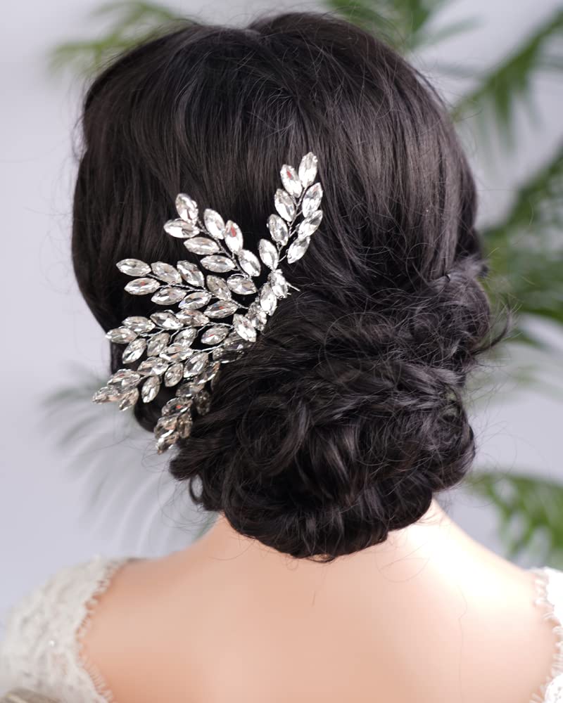 Kercisbeauty Wedding Bridal Crystal Hair Comb - Rhinestone Gem Hair Barrette - Sparkly Hair Jewelry for Brides - Boho Hair Accessories (Silver) | Perfect for Weddings, Prom, Parties & Special Occasions