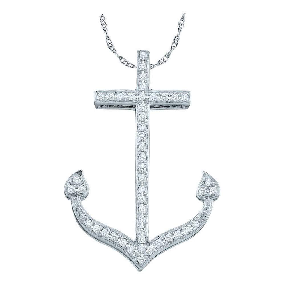 10K White Gold Women's Round Diamond Anchor Nautical Pendant Necklace - 1/6 CTTW, Perfect for Beach Weddings, Nautical Themed Parties & Everyday Elegance