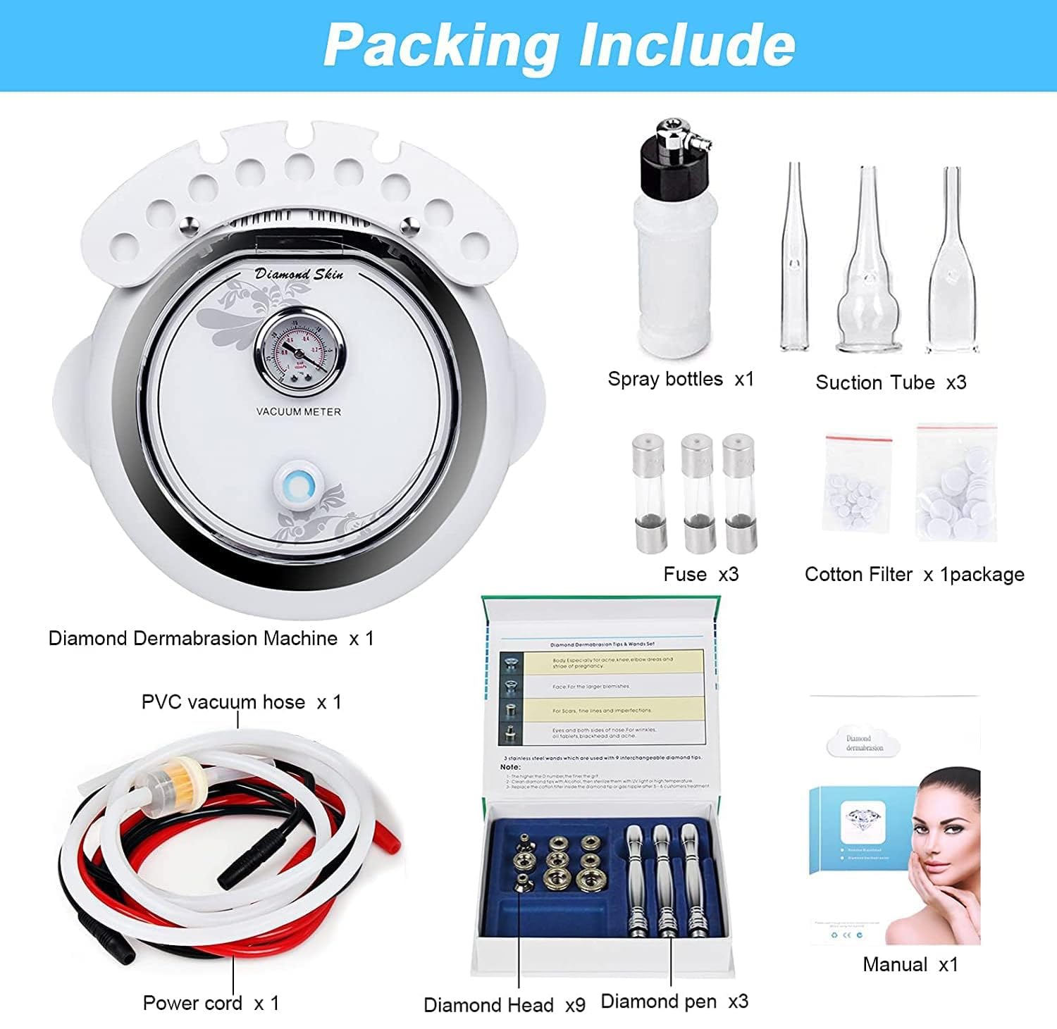 Professional 3-in-1 Diamond Microdermabrasion Machine with Vacuum Spray - Salon & Home Facial Care Device for Exfoliation, Blackhead Removal & Skin Rejuvenation | Perfect for Spa Treatments & At-Home Skincare Routines