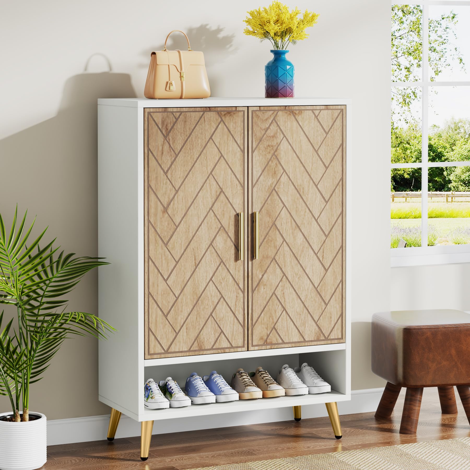 Tribesigns 6-Tier Shoe Storage Cabinet with Doors - Holds 24 Pairs, Adjustable Shelves Wooden Entryway Organizer for Shoes - White & Brown | Perfect for Living Room, Bedroom & Entryway Organization