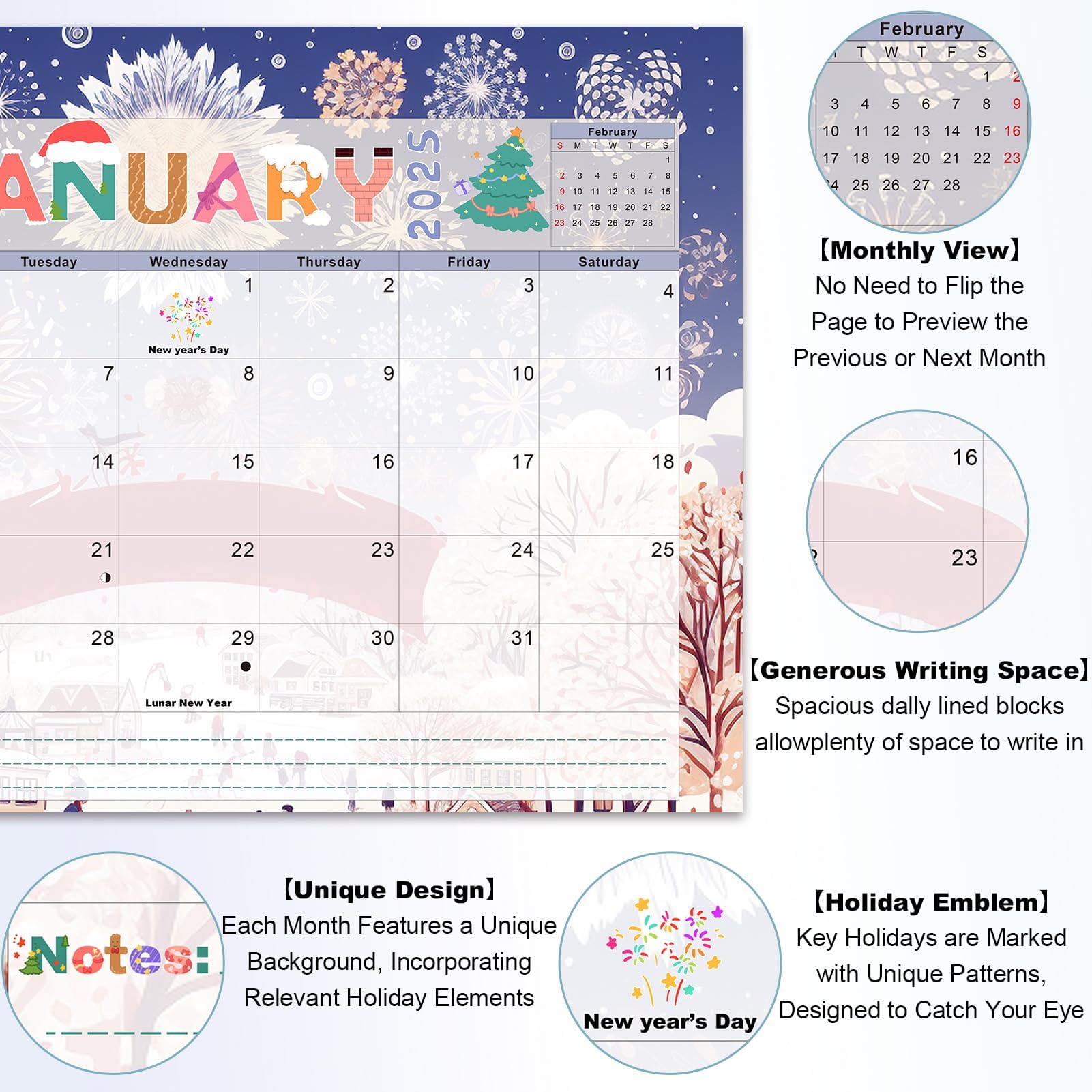 2025-2026 Large Desk Calendar with Anti-Bleed Pages & Clear Cover - 17