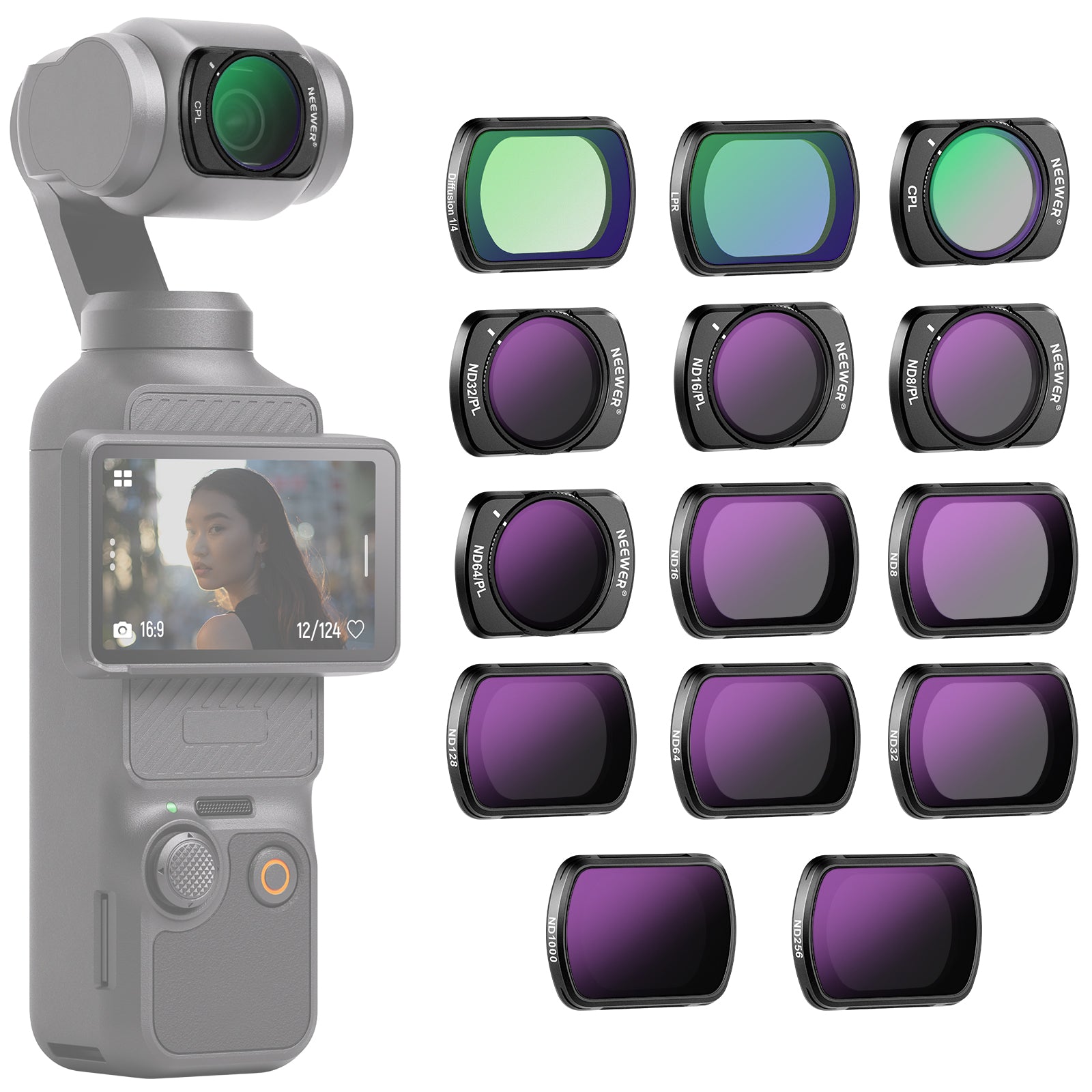 NEEWER FL P10 14-Piece Magnetic ND & CPL Filter Kit for DJI Osmo Pocket 3 - Professional Camera Lens Filters for Vlogging, Travel & Outdoor Videography