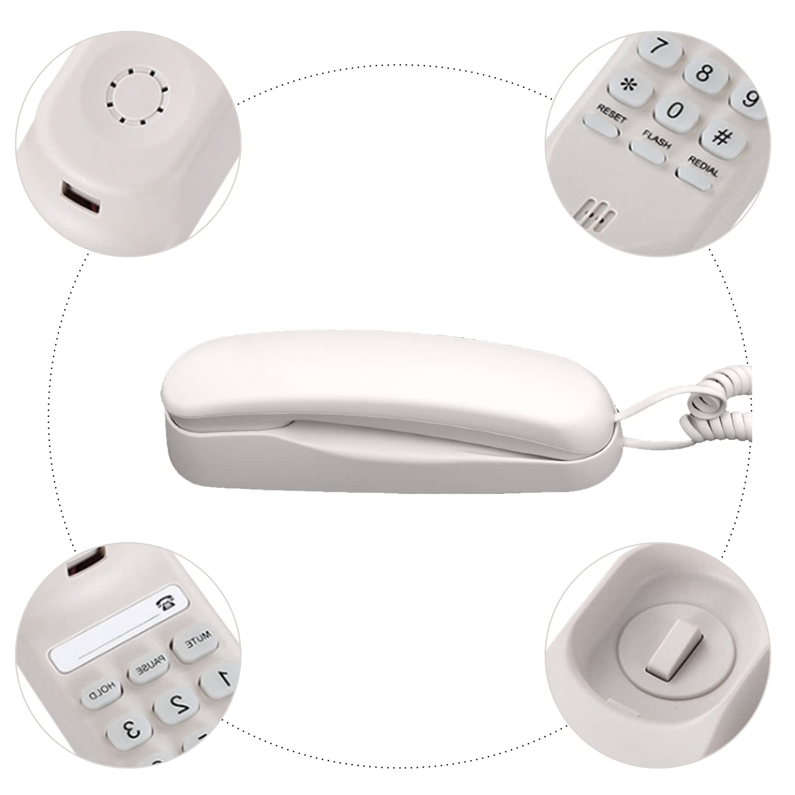 Sangyn Mini Corded Landline Phone with Lighted Keypad - Wall Mountable Desk Telephone for Home, Office & Kitchen - No AC Power Required - Ideal for Elderly & Emergency Use