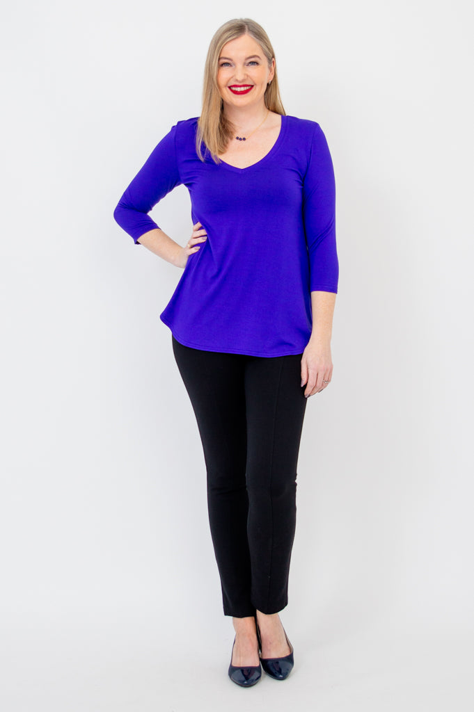 Jackie 3/4 Sleeve Bamboo V-Neck Blouse - Soft Violet Womens Top for Work & Casual Wear | Breathable Bamboo Fabric for Office & Everyday Outfits