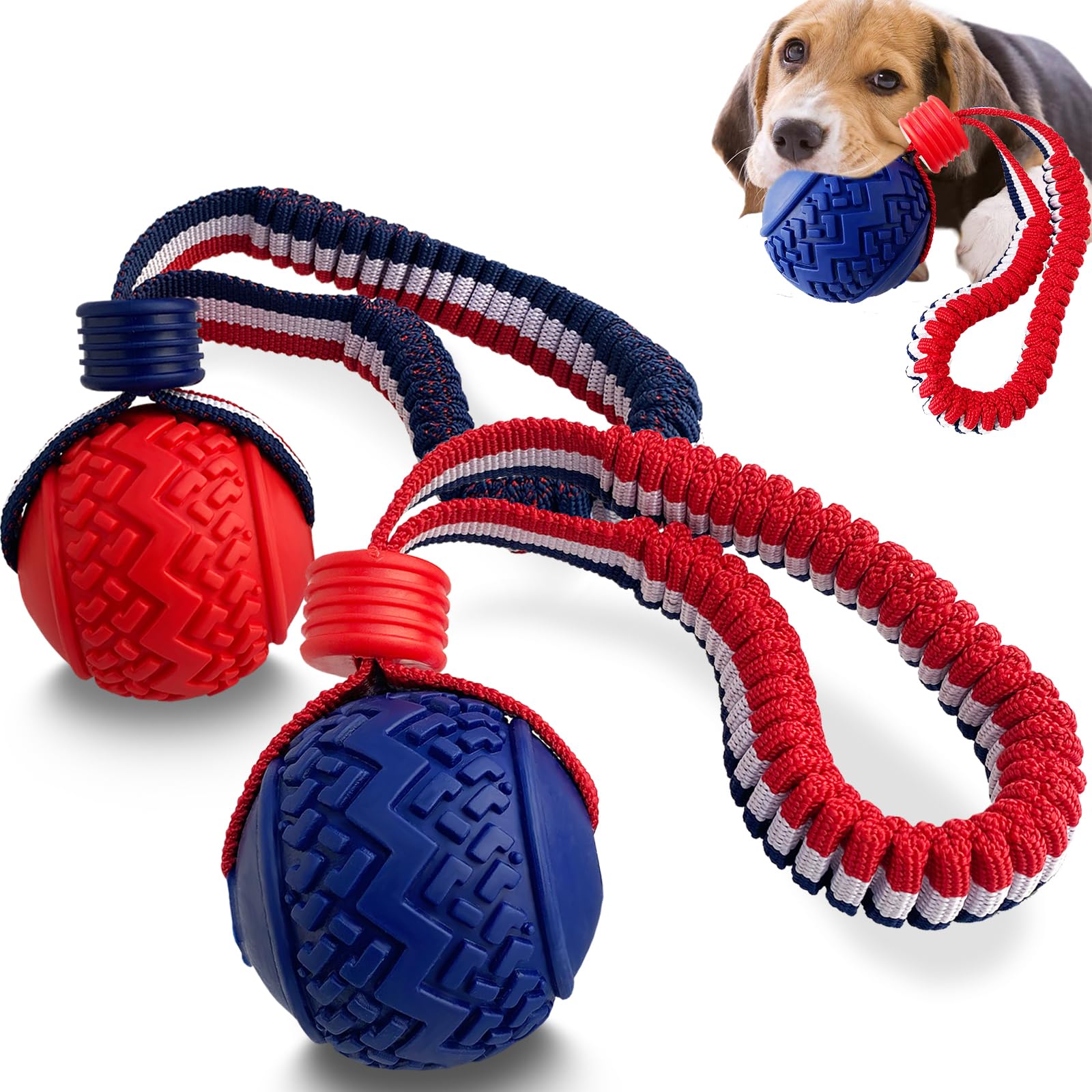Durable TPR Rubber Dog Ball with Rope - Interactive Fetch Toy for Small & Medium Dogs - Tough Chew-Resistant Rope Ball for Outdoor Play, Training & Bonding