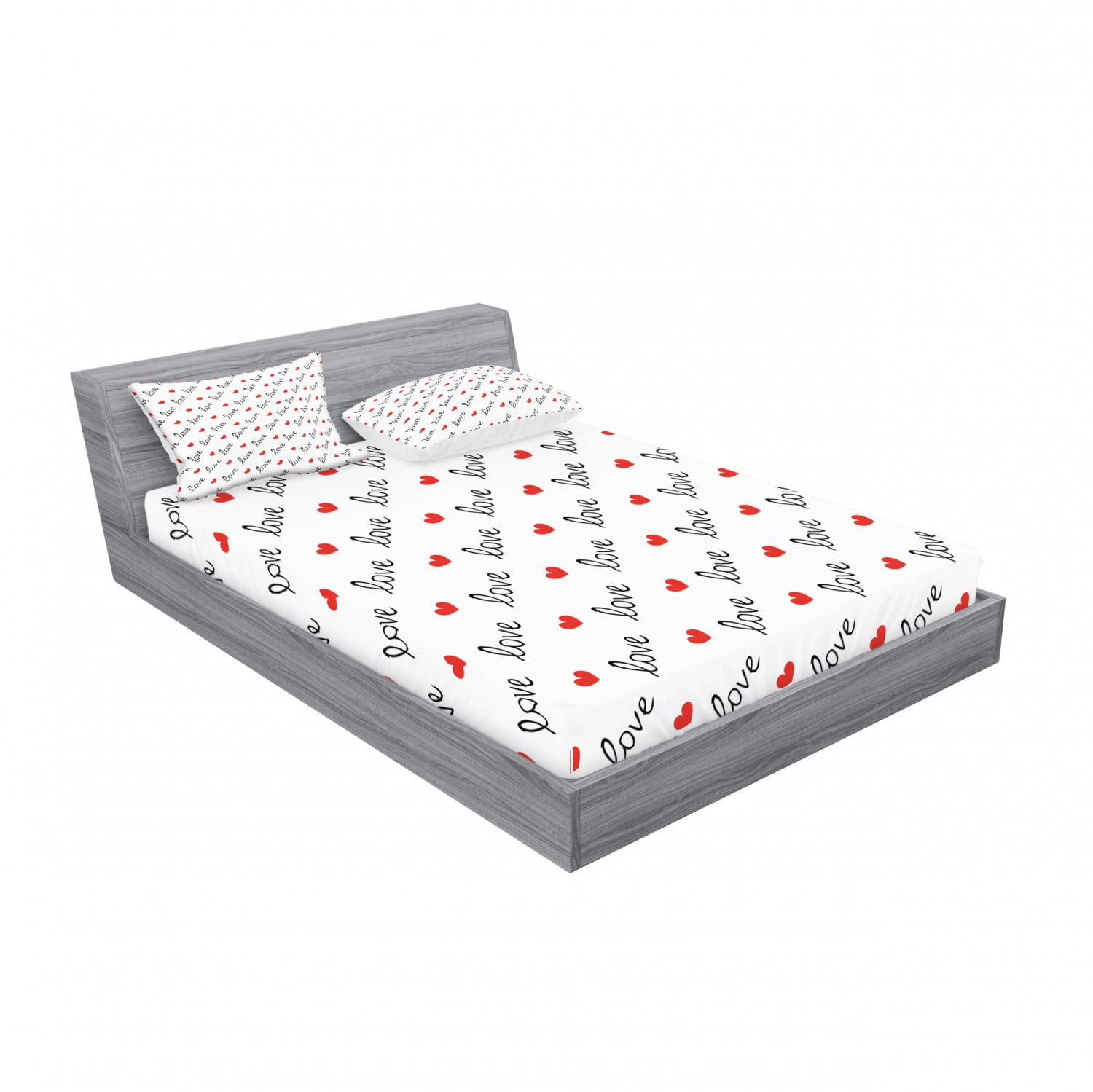 Ambesonne Romance 2-Piece Full Size Fitted Sheet Set with 4 Pillow Shams - Valentine's Day Love Themed Bedding Collection in Vermilion & Black - Perfect for Romantic Bedroom Decor, Anniversary Gifts, and Couples Retreats