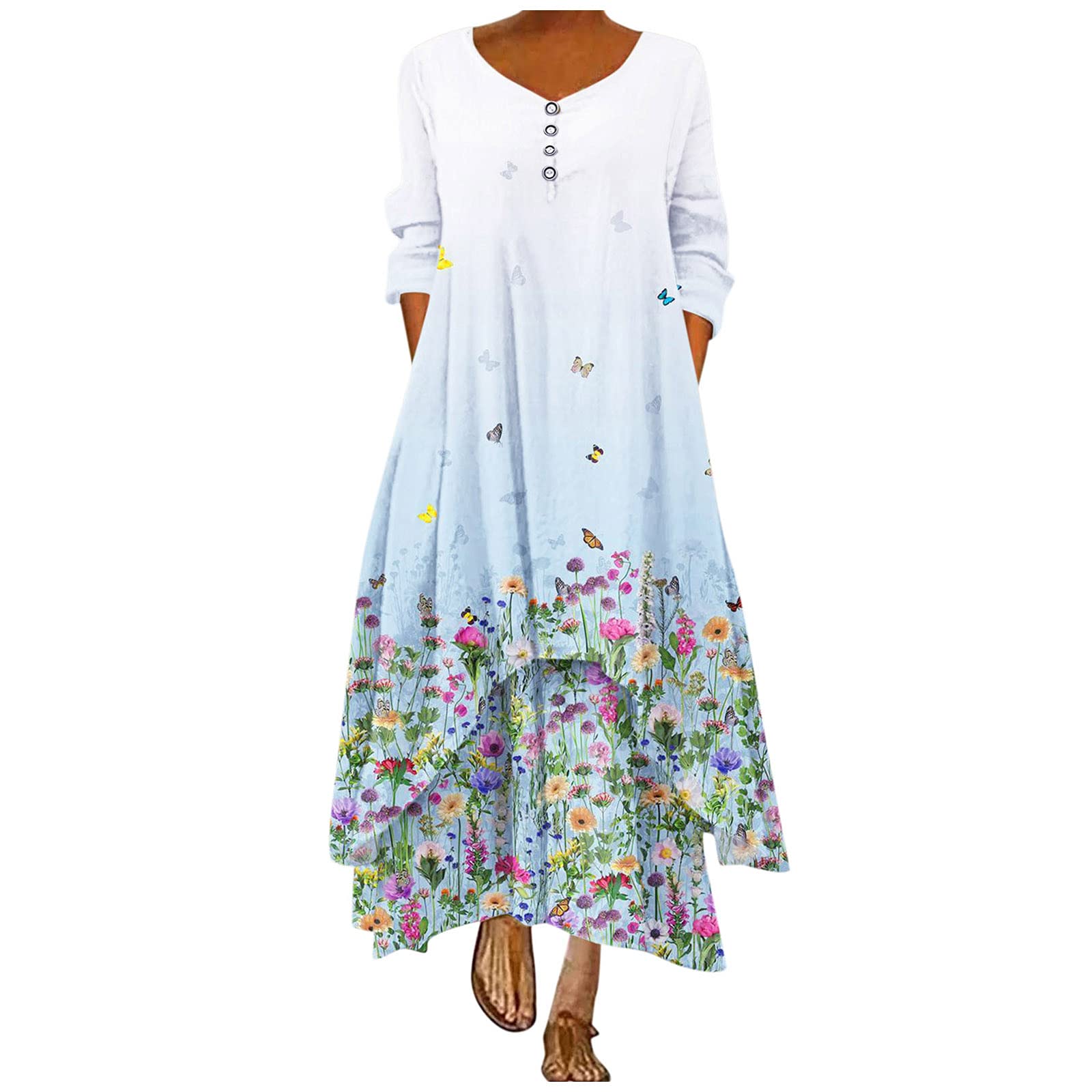 Bohemian Floral Print Plus Size Maxi Dress for Women - Loose Long Summer Beach Dress, Mother of Bride & Tea Length Dress for Outdoor Weddings, Vacations & Casual Wear