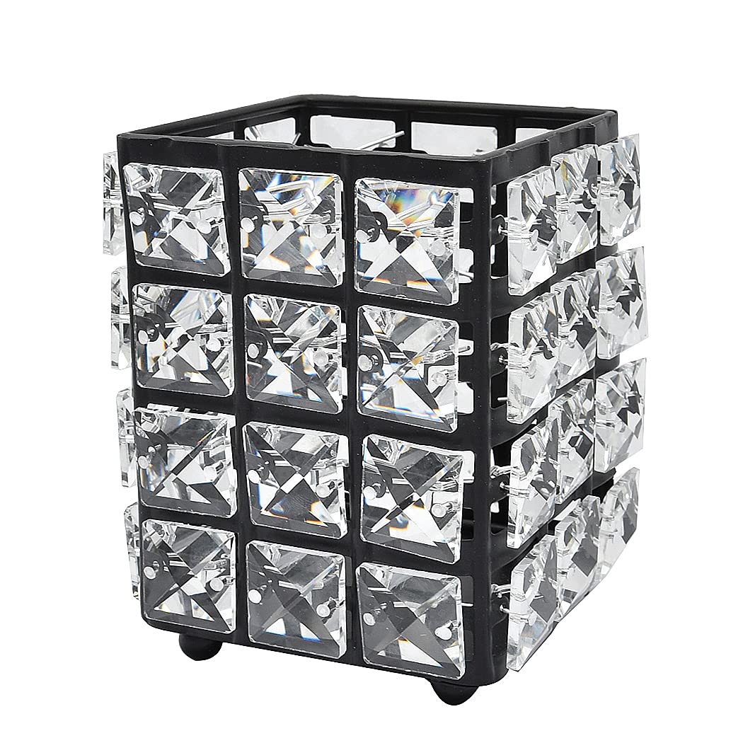 Handmade Crystal Makeup Brush Holder & Eyebrow Pencil Organizer - Square Black Cosmetic Storage for Vanity, Bathroom, Office Desk | Perfect for Makeup Artists & Beauty Enthusiasts