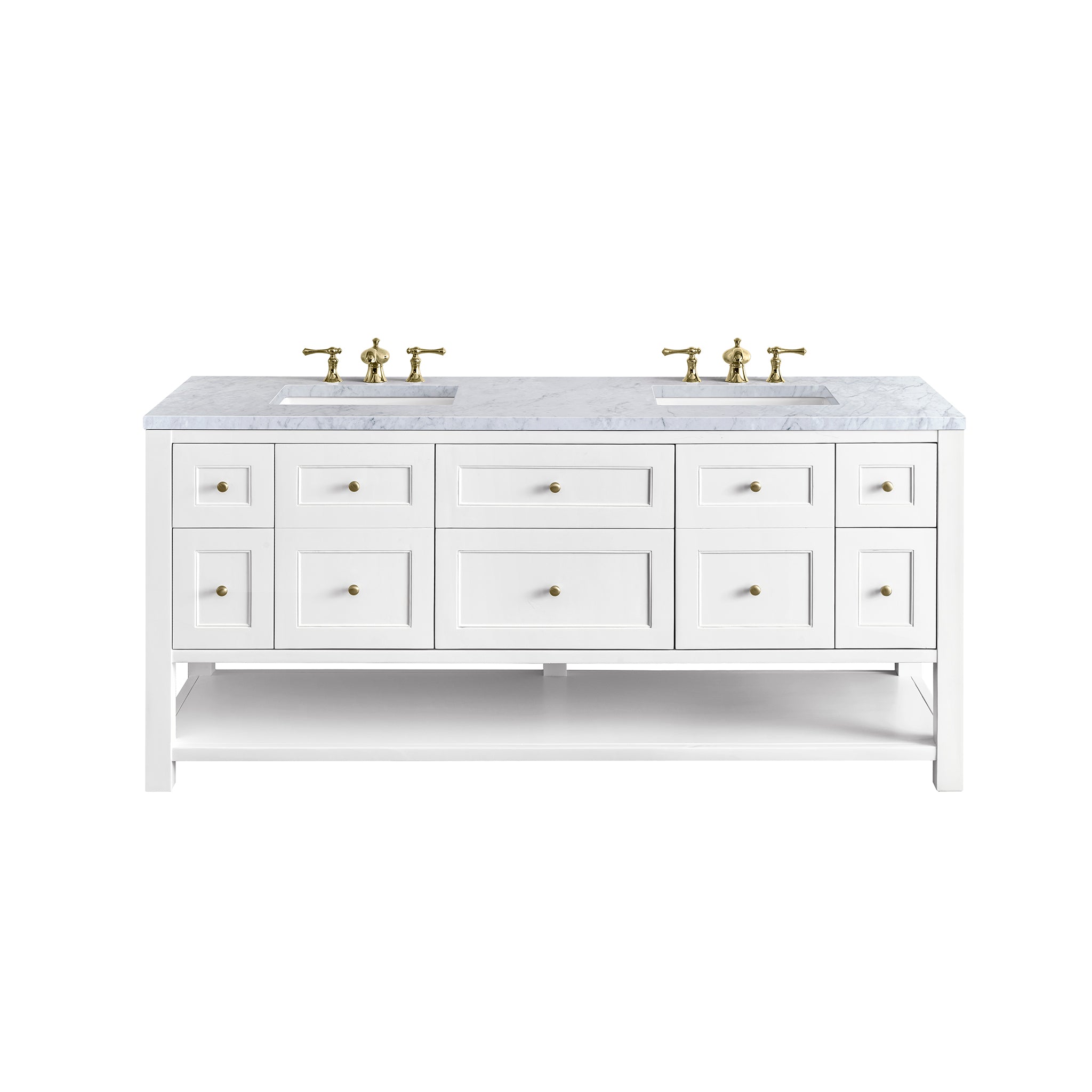 Breckenridge 72 Inch Double Vanity with 3CM Carrara Marble Top in Bright White - Perfect for Modern Bathroom Renovation and Luxury Home Decor