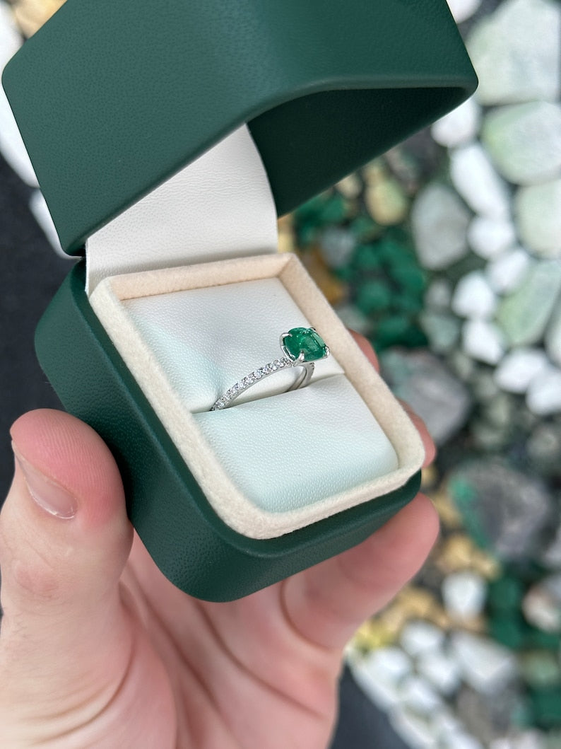 1.60tcw Zambian Emerald & Diamond Accent 14K Gold Engagement Ring - Perfect for Proposals, Anniversaries & Bridal Jewelry