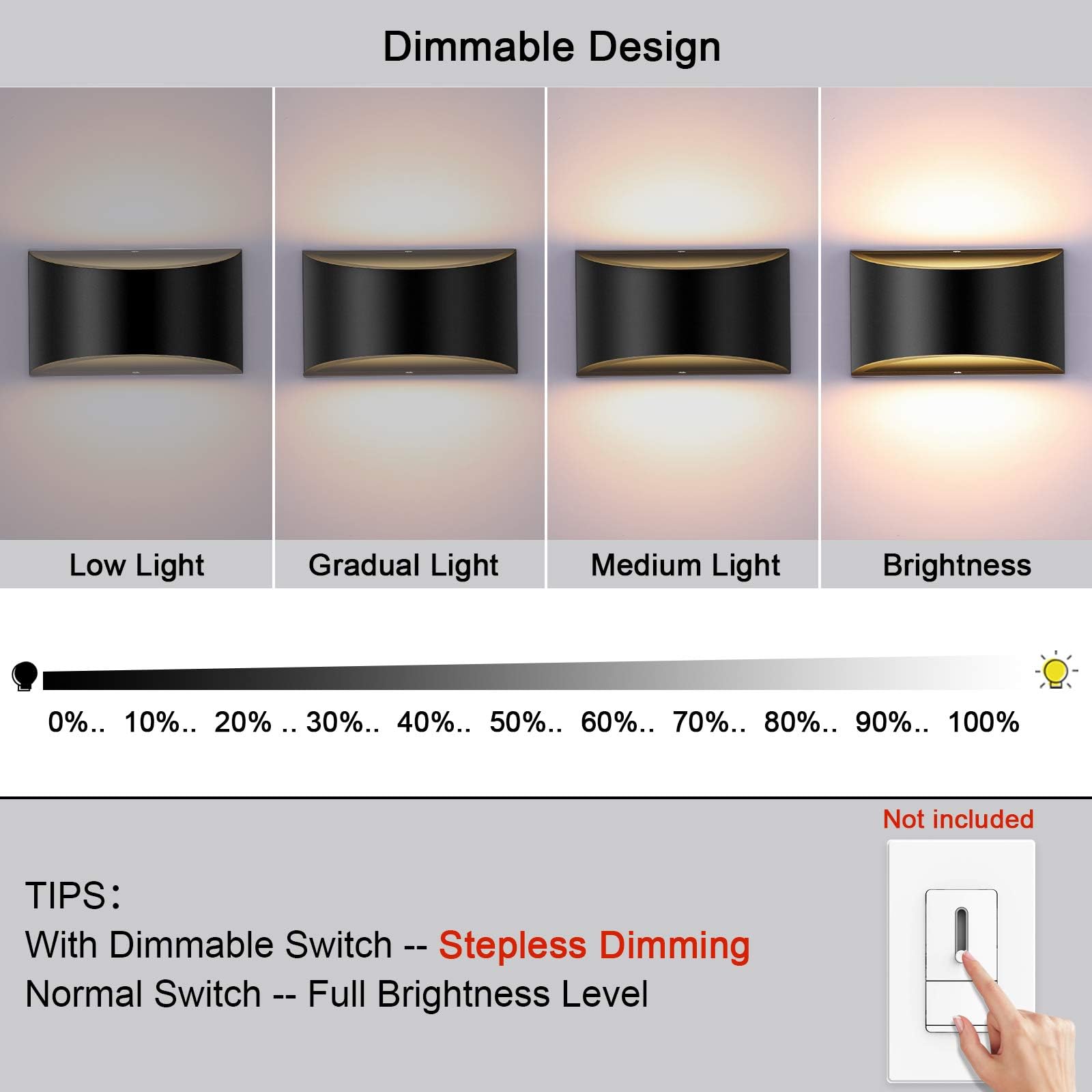 Lightess LED Wall Sconce - Dimmable 12W Modern Lighting for Hallway, Living Room & Bedroom - Warm White Ambience