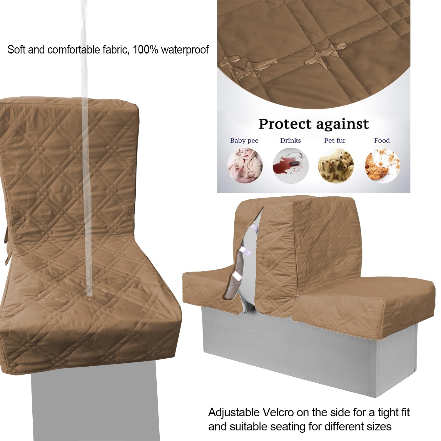 Back to Back Boat Seat Covers - Waterproof Replacement Lounge Seat Covers for Boats | Soft Microfiber Fabric | Protects Damaged Seats (2-Pack, Gray Brown) | Perfect for Marine, Fishing & Outdoor Activities