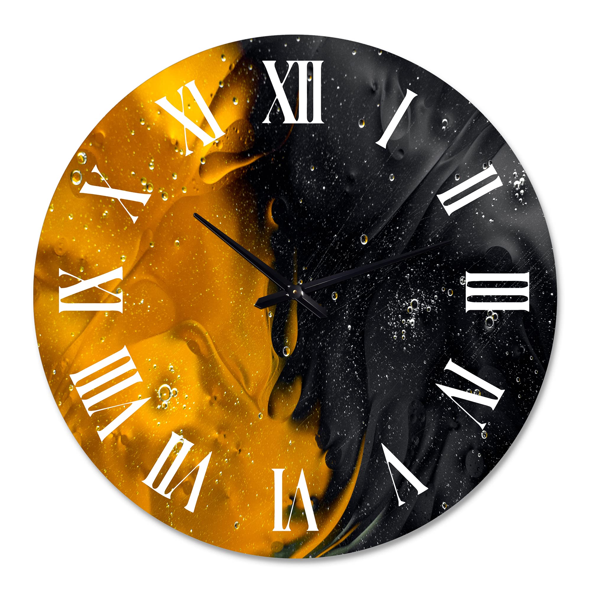 DesignQ Modern Abstract Fractal Wall Clock - Yellow and Black Large Decorative Clock for Living Room, Bedroom, Office | Perfect for Home Decor & Unique Gift Idea