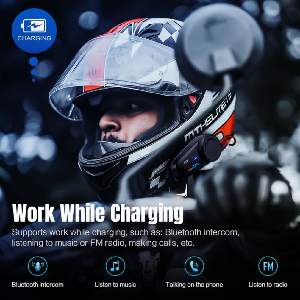 Fodsports FX6 Motorcycle Bluetooth Headset 2 Pack - 1000M Range, 6 Rider Group Intercom, Universal Helmet Communication System with Voice Control - Perfect for Group Rides, Touring & Highway Communication