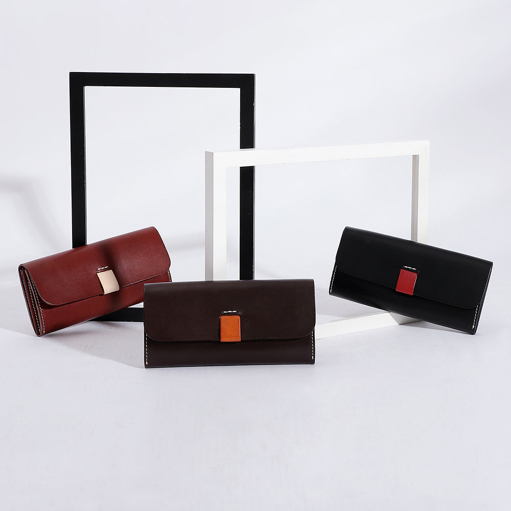 Handmade Genuine Leather Long Bifold Wallet for Women - Slim RFID Blocking Wallet with Multiple Card Slots & ID Window - Perfect for Everyday Use, Travel, and Gift Giving