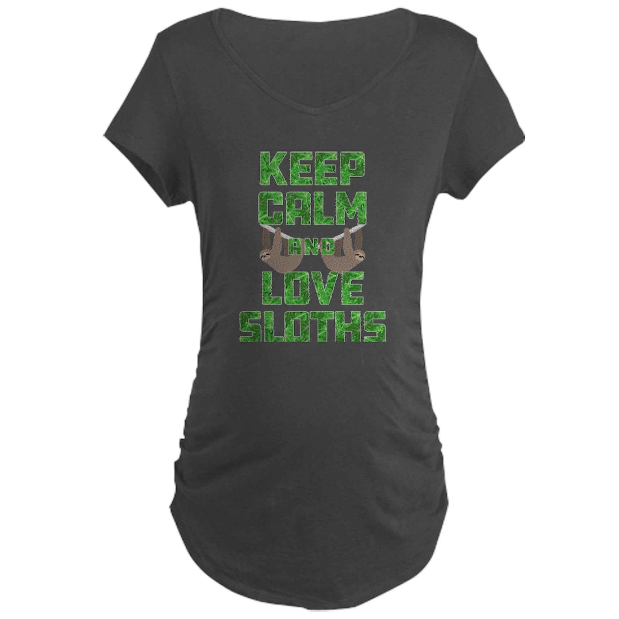 Keep Calm and Love Sloths Maternity T-Shirt for Women - Soft Dark Ruched Side Tee for Pregnancy Comfort - Perfect for Casual Wear, Baby Showers & Maternity Photos