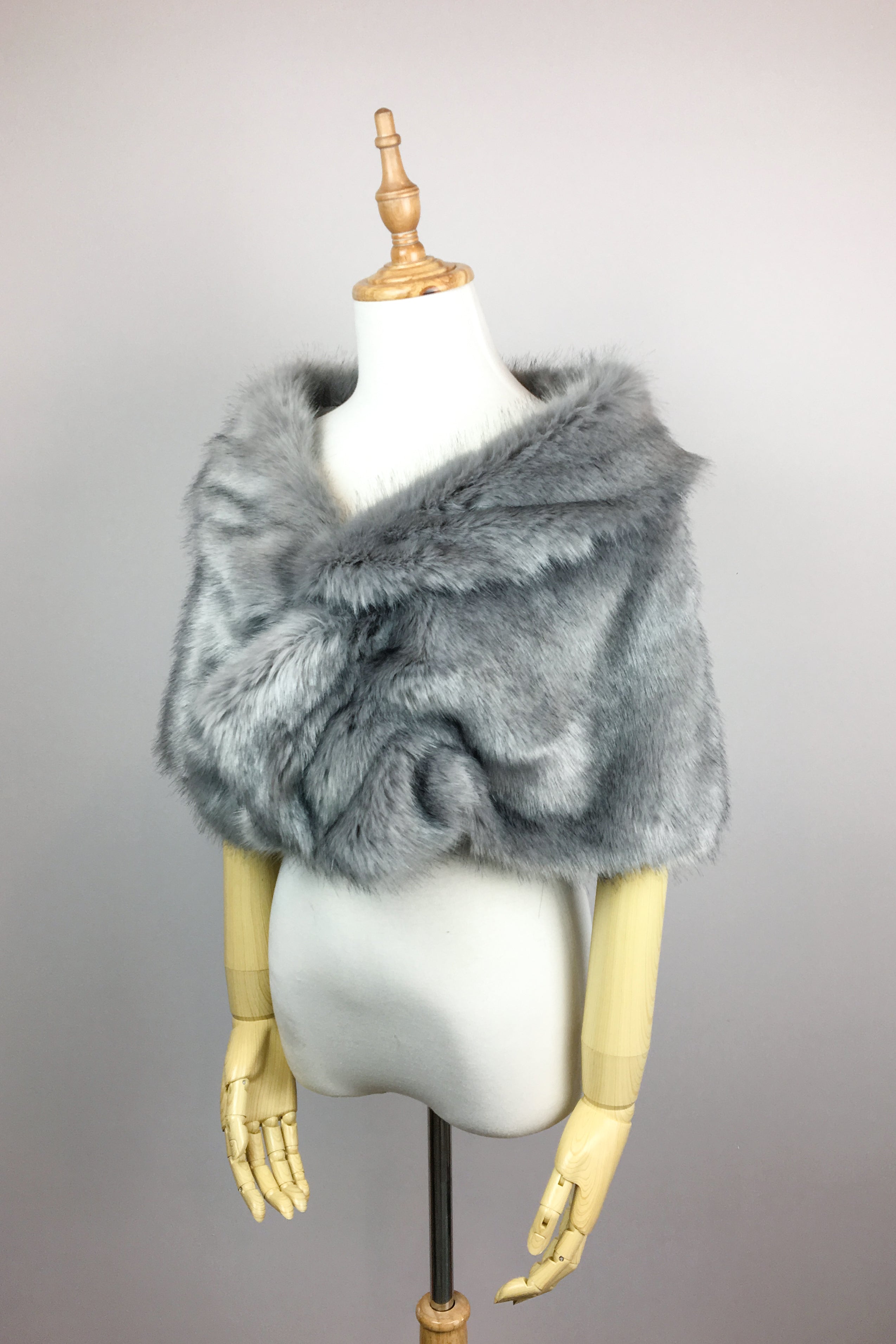 Gray Fur Wrap Shawl - Blair Gry04 - Soft & Warm Winter Fashion Accessory for Women - Perfect for Parties, Weddings & Cold Weather Outfits