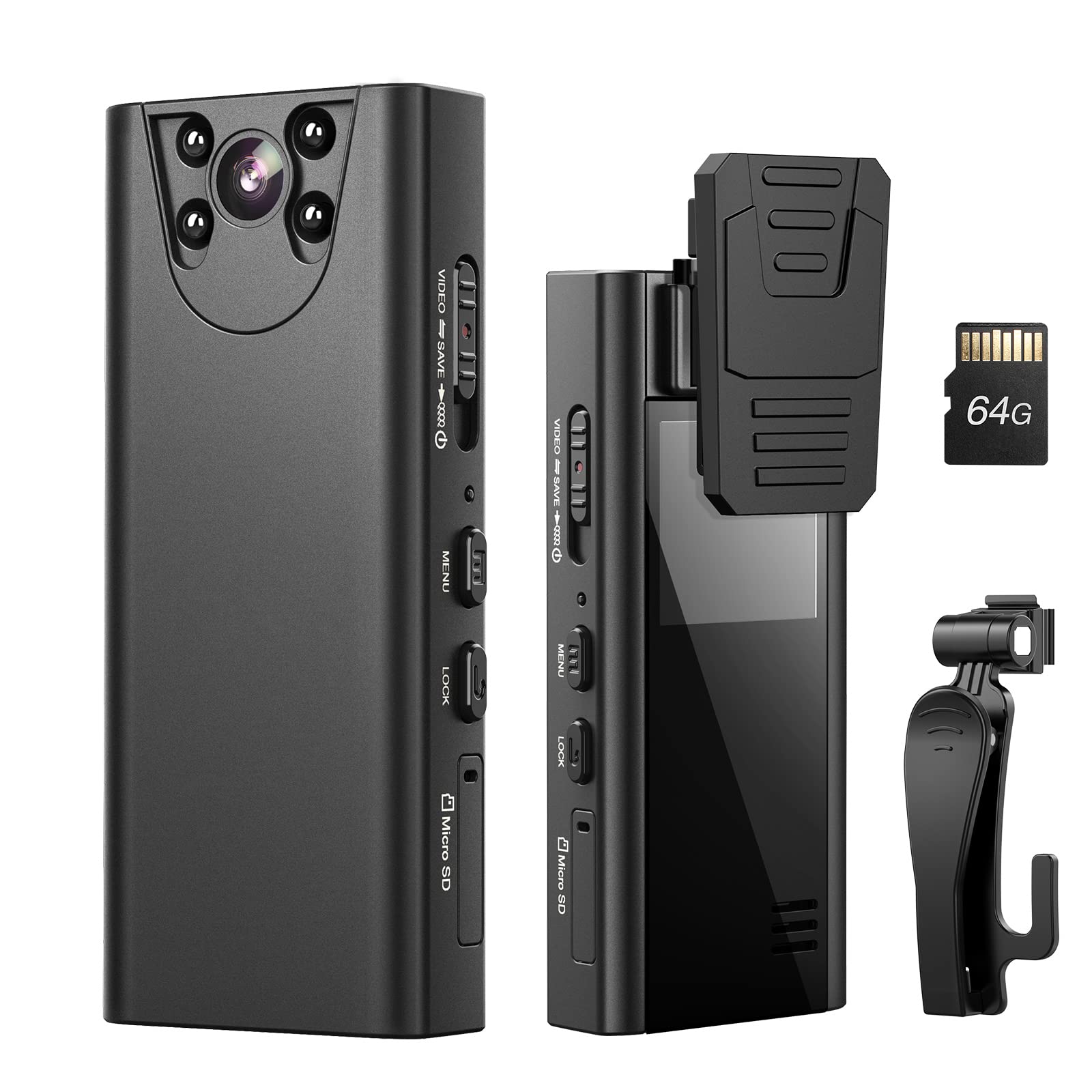 Losfom Z01 1080P HD Body Camera with Audio & Infrared Night Vision, Police Body Worn Camera with Rotatable Clip, 10-Hour Battery Life - Ideal for Security, Law Enforcement, Cycling, Meetings & Indoor Use (Includes 64GB Memory)