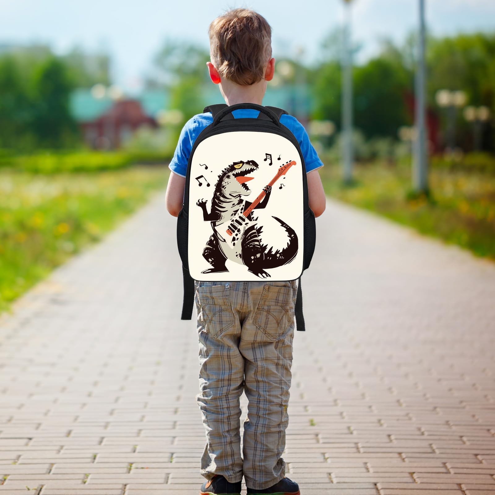 **Dinosaur Backpack for Kids - 13 Inch Preschool & Kindergarten Backpack for Boys & Girls, Fun Music Guitar Design - Perfect for School, Travel & Daily Use**