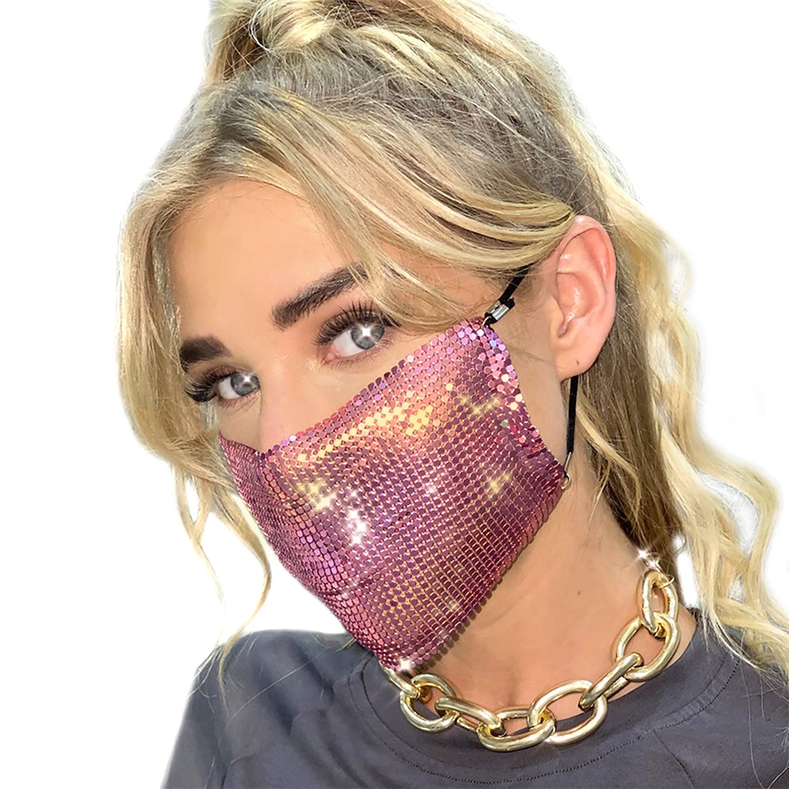 Sparkly Rhinestone Face Mask for Women - Glitter Bling Gold Face Covering for Parties, Halloween, and Festive Events