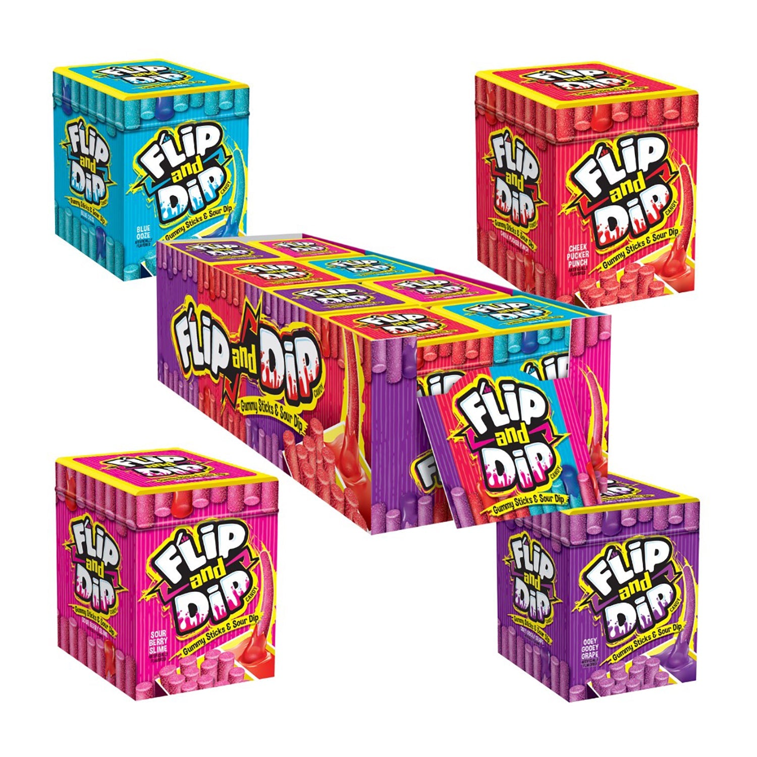 Flip N Dips Gummy Dips Candy - 8 Count Box | Sour & Sweet Gummy Treats for Kids, Parties & Movie Nights