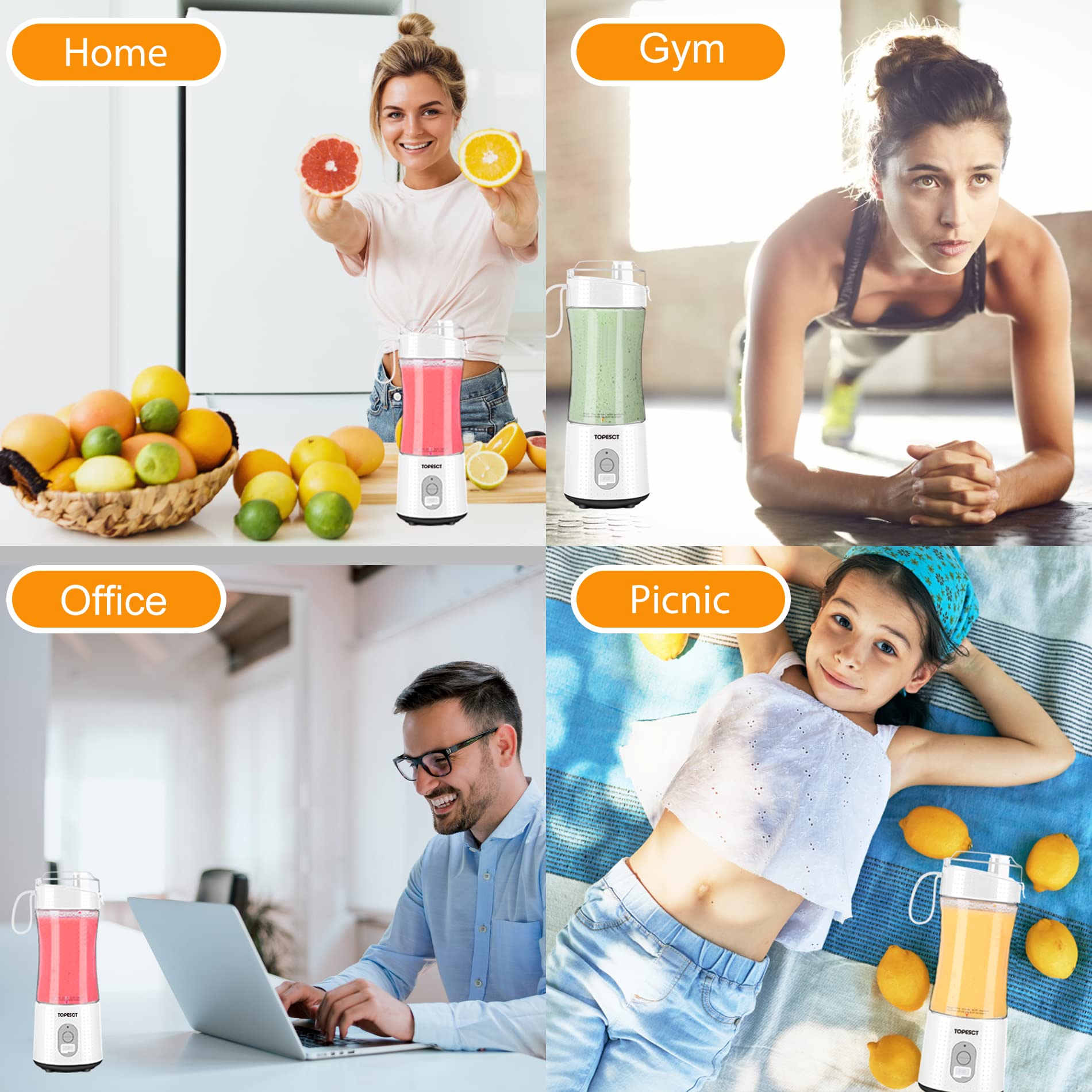 TOPESCT 380ML Portable Blender for Smoothies, Shakes & Fresh Juice - 4000mAh Rechargeable Battery, 6 Sharp Blades - BPA-Free Mini Blender for Sports, Travel, Gym & Outdoor Activities (White)