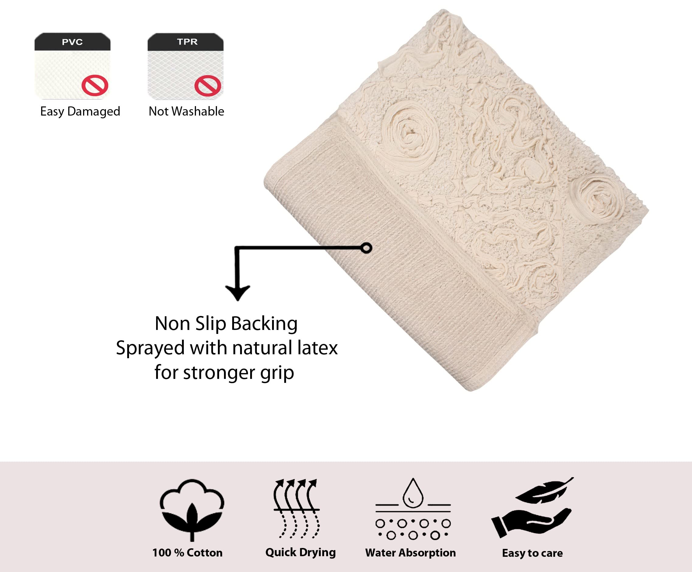 Premium 100% Cotton Bath Rug Set - 5 Piece Non-Slip Washable Bathroom Mats with Contour | Ultra Soft & Absorbent Ivory Bath Mats for Bathroom & Kitchen Floor | Perfect for Master Bath, Guest Bath & Laundry Room