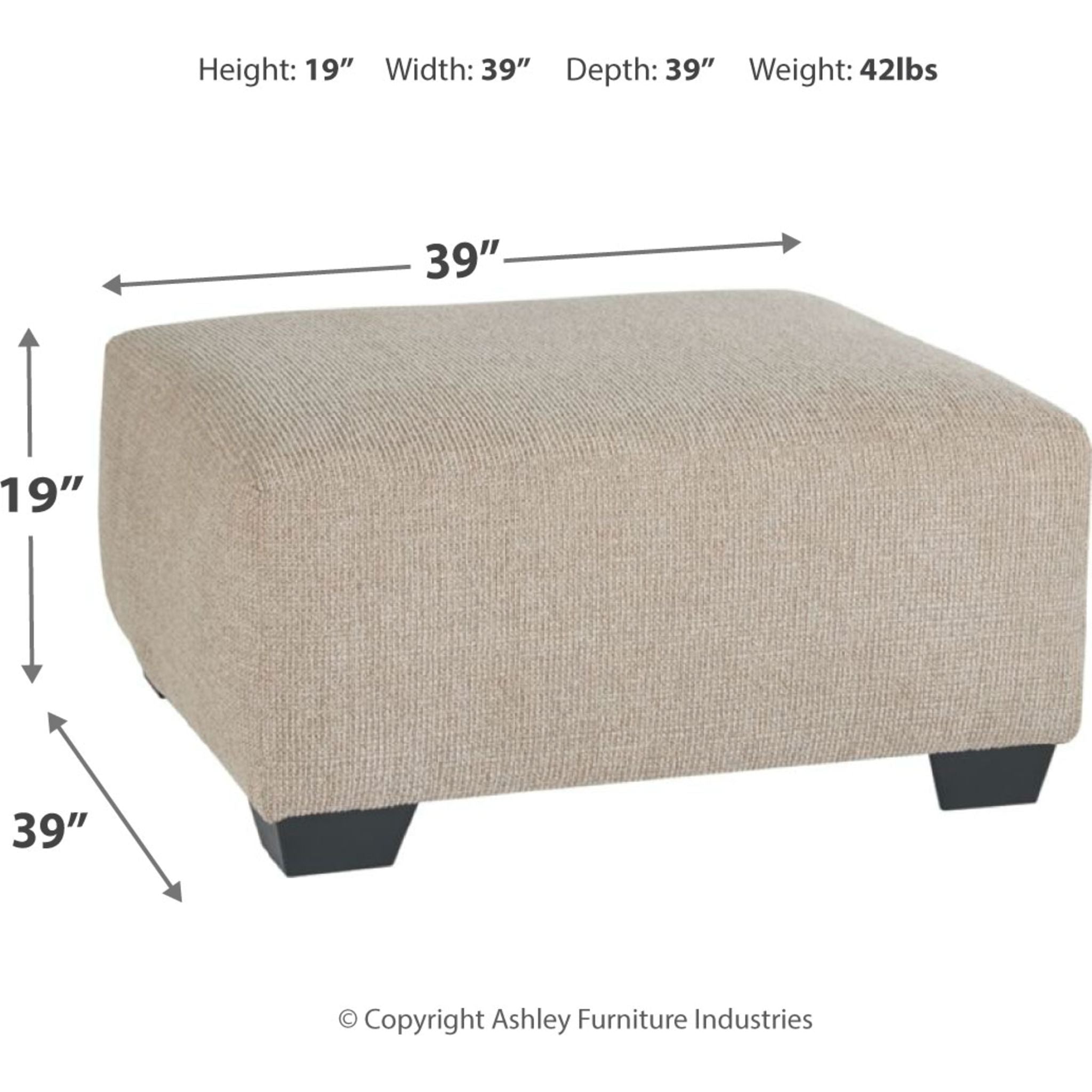 Baranello Oversized Accent Ottoman in Stone - Stylish Footrest & Extra Seating for Living Room, Bedroom or Office