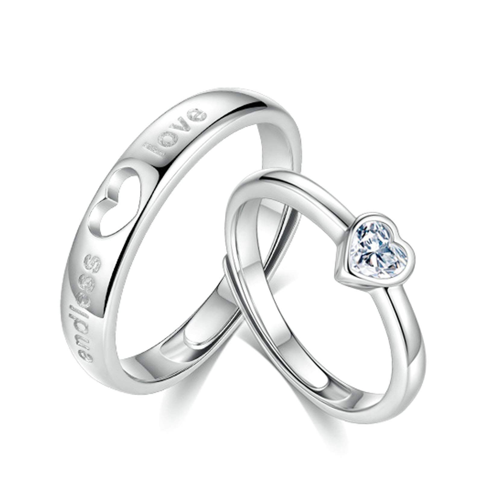 Sterling Silver Couple Rings - Endless Love Matching Heart Cubic Zirconia Wedding Band & Engagement Ring Set for Him & Her | Perfect for Anniversaries, Proposals, and Romantic Gifts