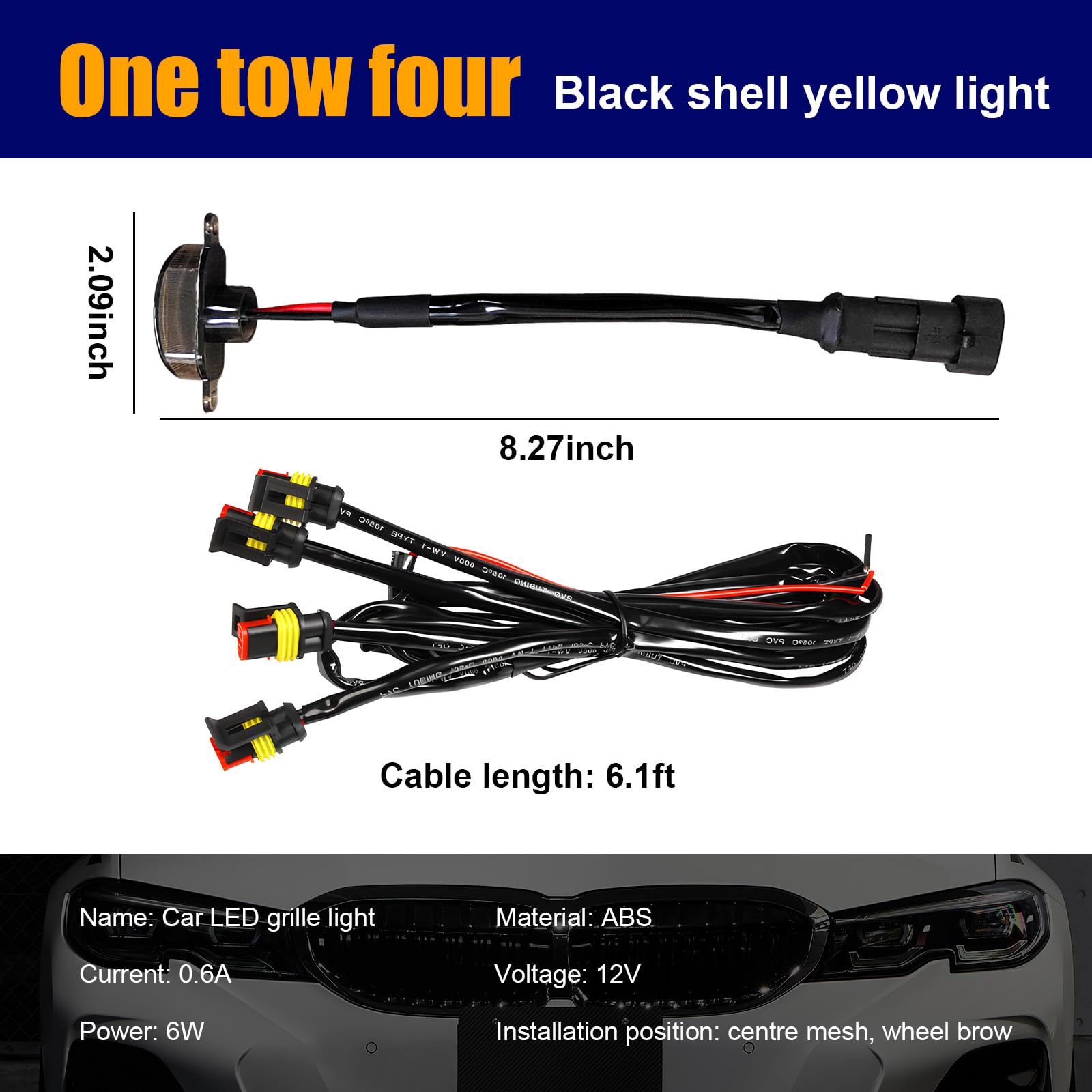4PCS Amber LED Car Grille Lights - Waterproof Front Grill Trim Lamps with Wiring Harness for Ford F150 F250 F350 - Bright Vehicle Exterior Lighting for Off-Road Trucks & Night Driving (Black & Yellow)
