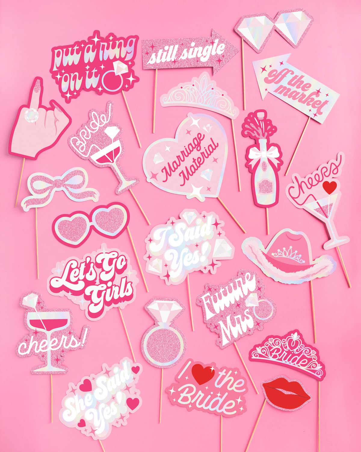Rose Gold Bachelorette Photo Booth Props - 24 Pre-Assembled Future Mrs Party Decorations for Bride to Be, Bridal Shower & Wedding Celebrations - Perfect for Bachelorette Parties, Bridal Showers & Wedding Receptions