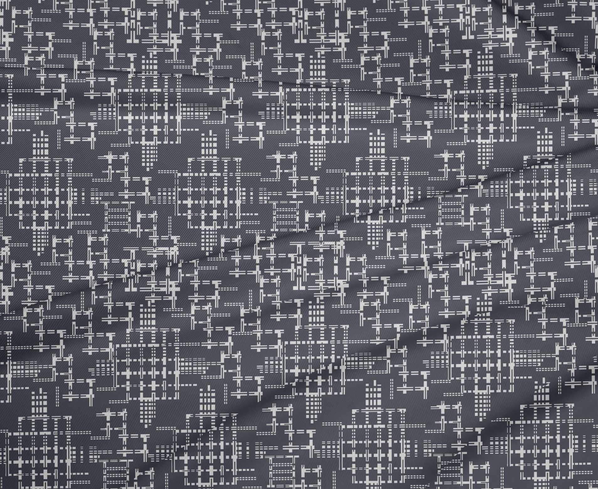 oneOone Polyester Spandex Fabric - Geometric Maze Kasuri Print Stretch Fabric 56