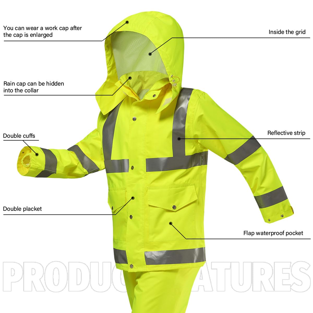iCreek Reflective Waterproof Rain Jacket for Men & Women - High Visibility Anti-Storm Raincoat with Hood | Perfect for Cycling, Hiking & Outdoor Work in Heavy Rain