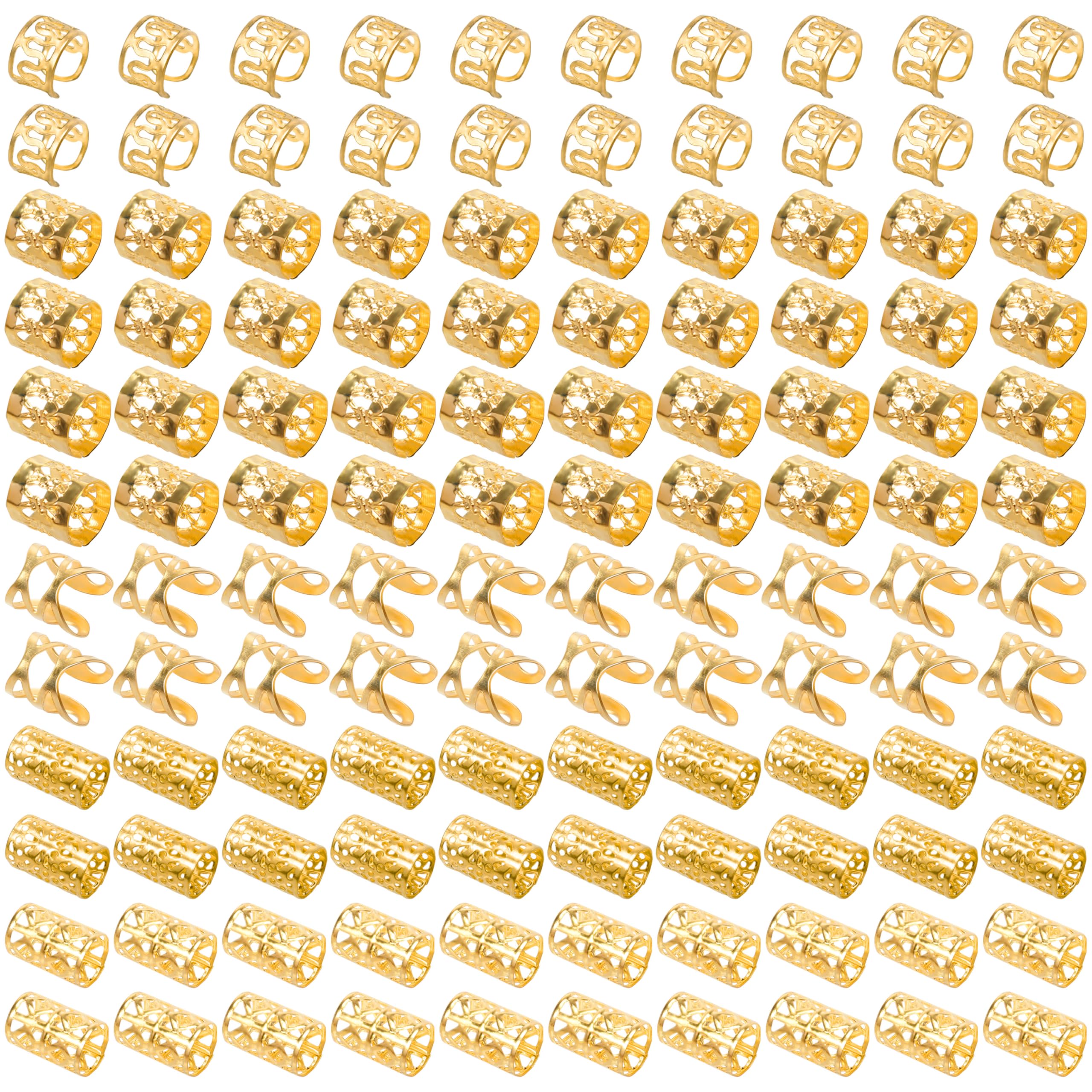 120PCS Gold Dreadlock Beads for Braiding Hair - Adjustable Soft Metal Hair Rings & Cuffs - Goddess Locs & Passion Twist Accessories - Hair Jewelry for Women - Perfect for Boho, Festival & Everyday Hairstyles (Gold)